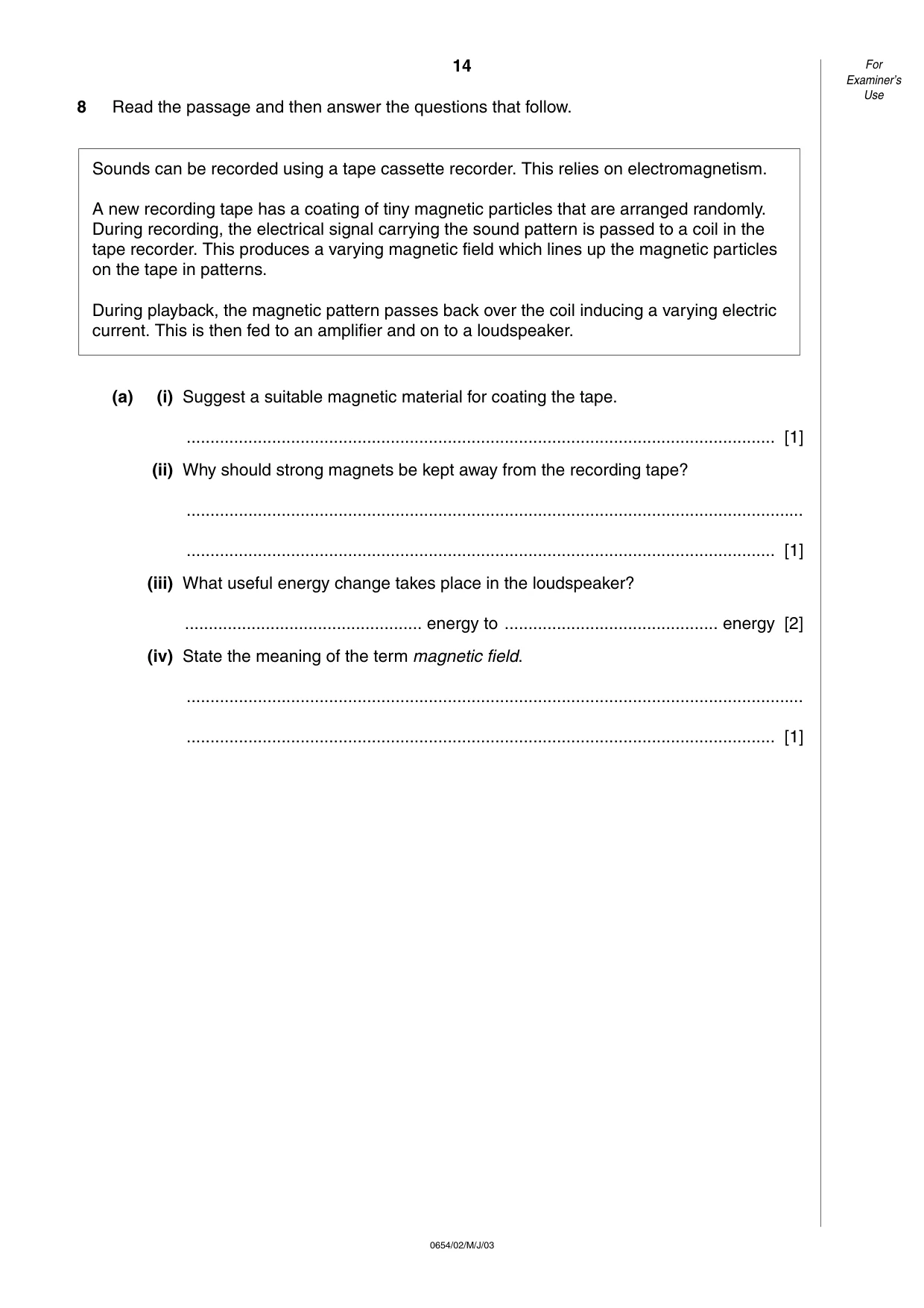 Cambridge IGCSE Sciences - Co-ordinated (Double) 0654 2003 May/June Paper 2 · Variant 1 question paper, page 14 of 24