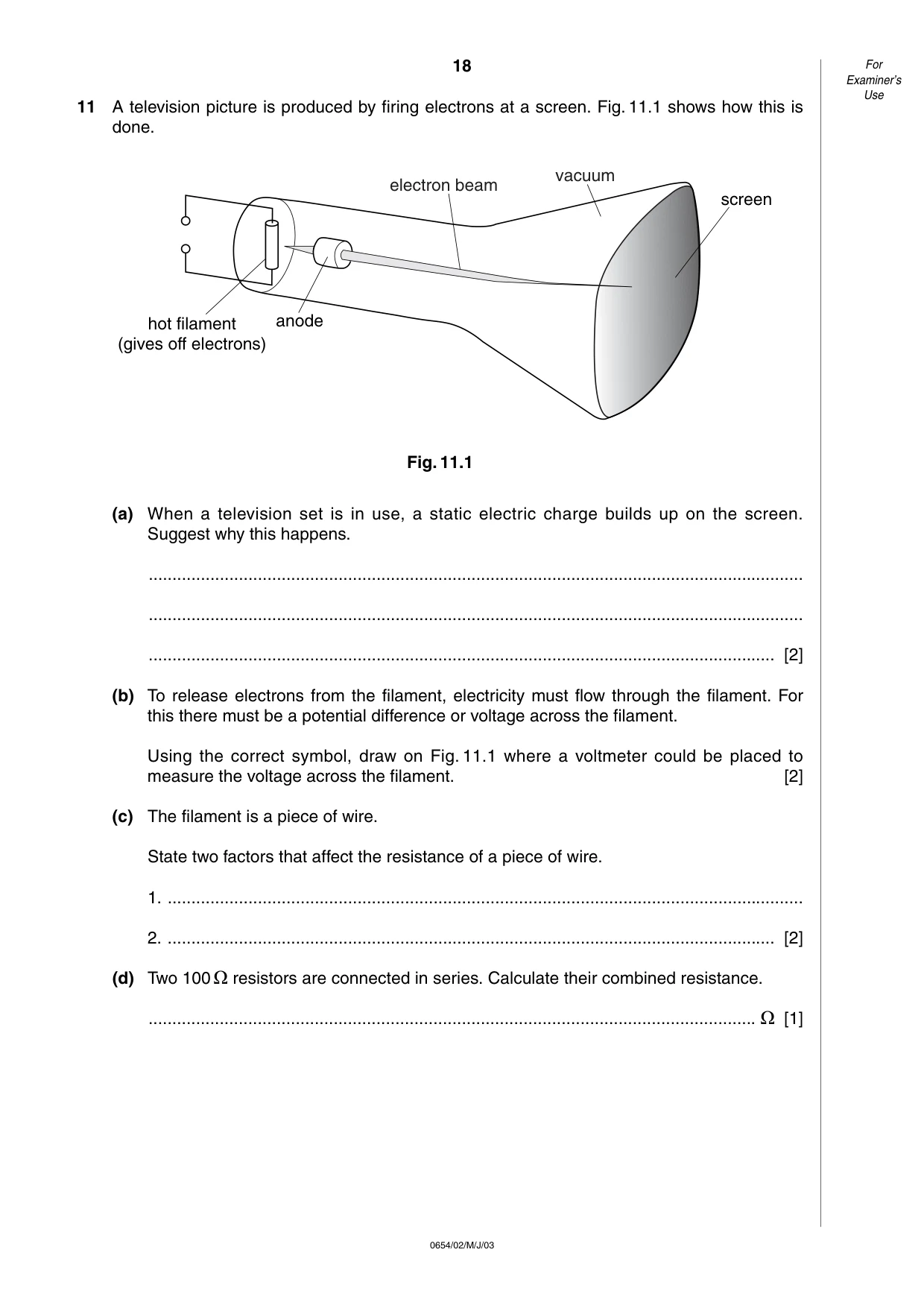 Cambridge IGCSE Sciences - Co-ordinated (Double) 0654 2003 May/June Paper 2 · Variant 1 question paper, page 18 of 24