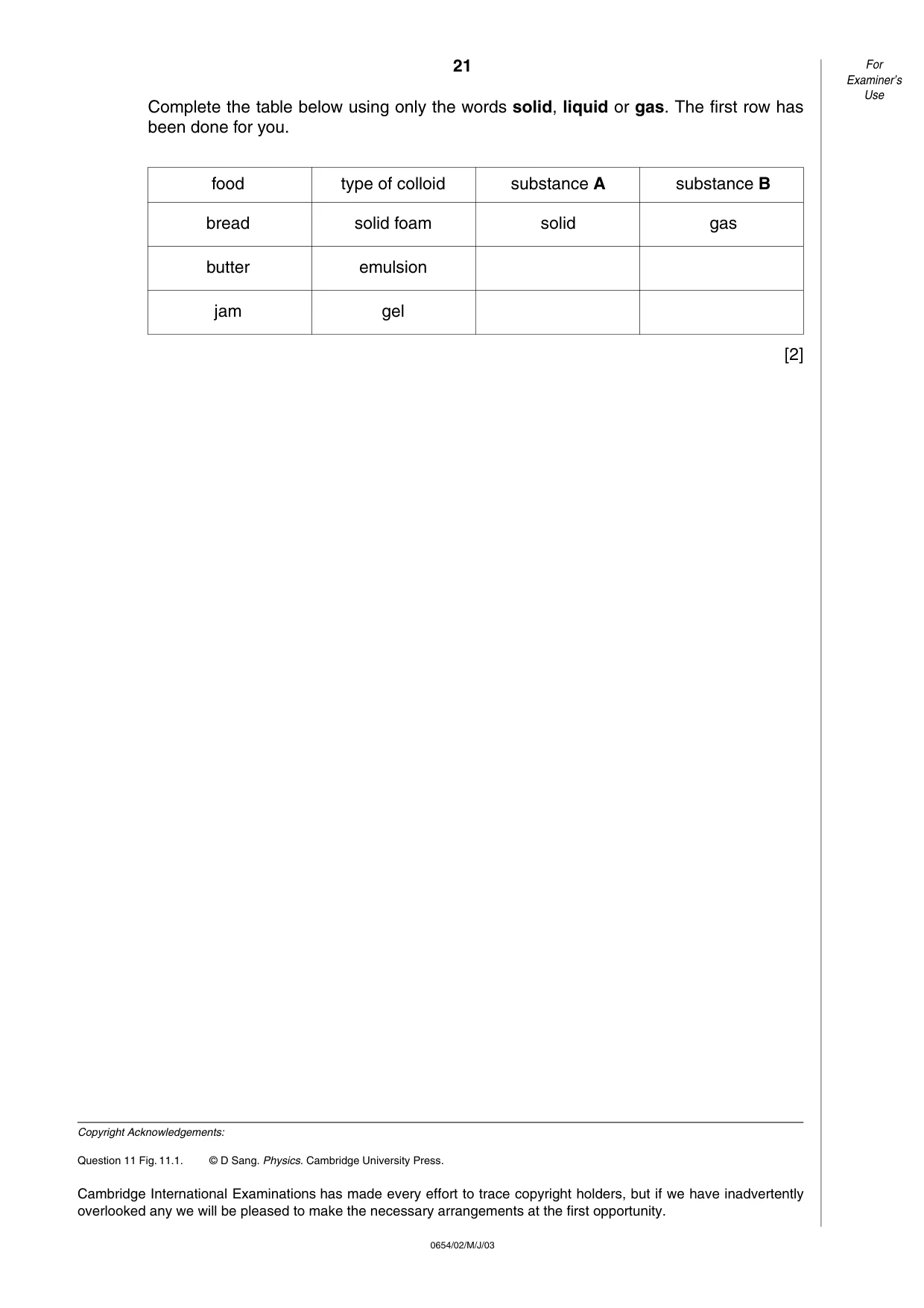 Cambridge IGCSE Sciences - Co-ordinated (Double) 0654 2003 May/June Paper 2 · Variant 1 question paper, page 21 of 24