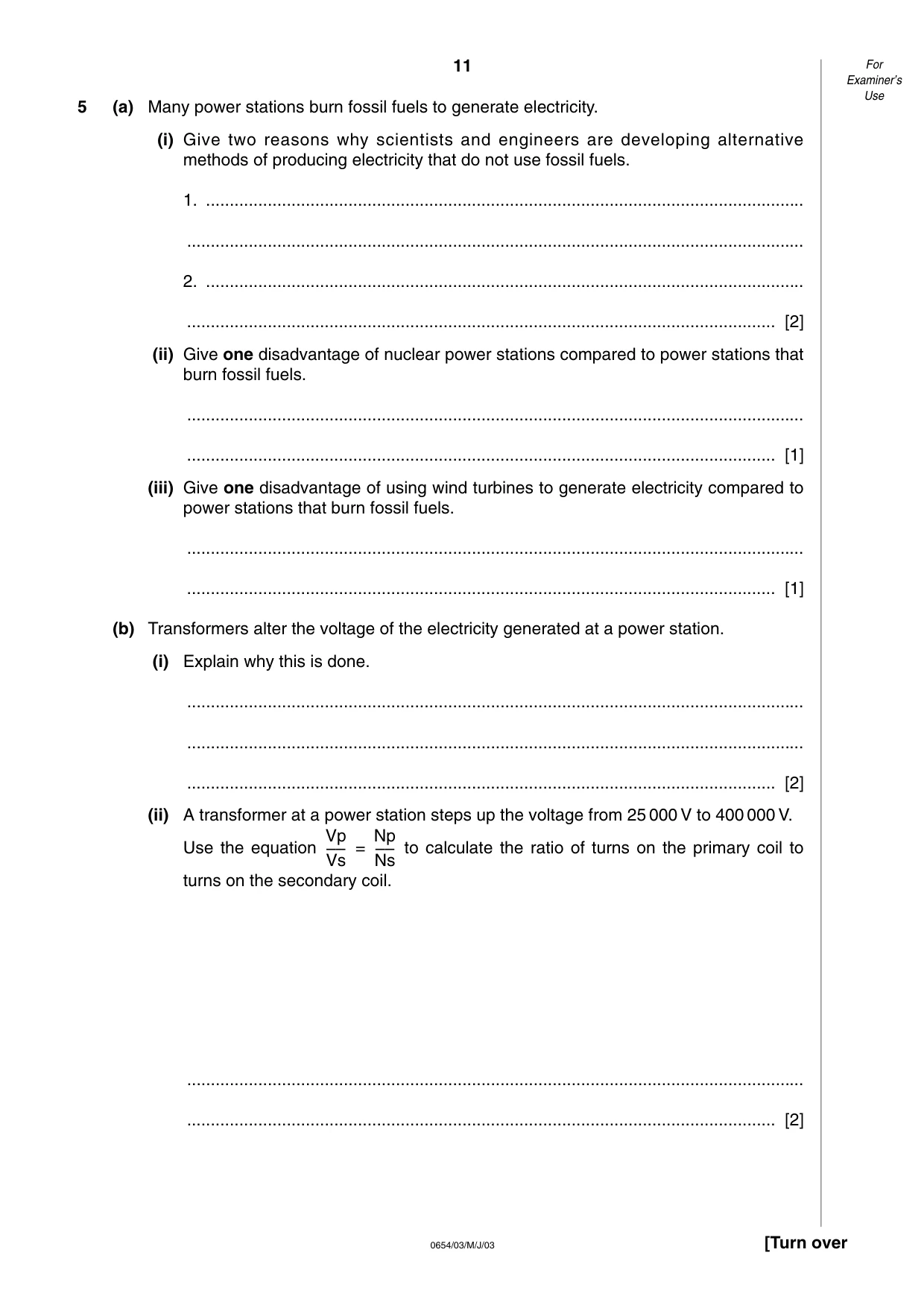 Cambridge IGCSE Sciences - Co-ordinated (Double) 0654 2003 May/June Paper 3 · Variant 1 question paper, page 11 of 24