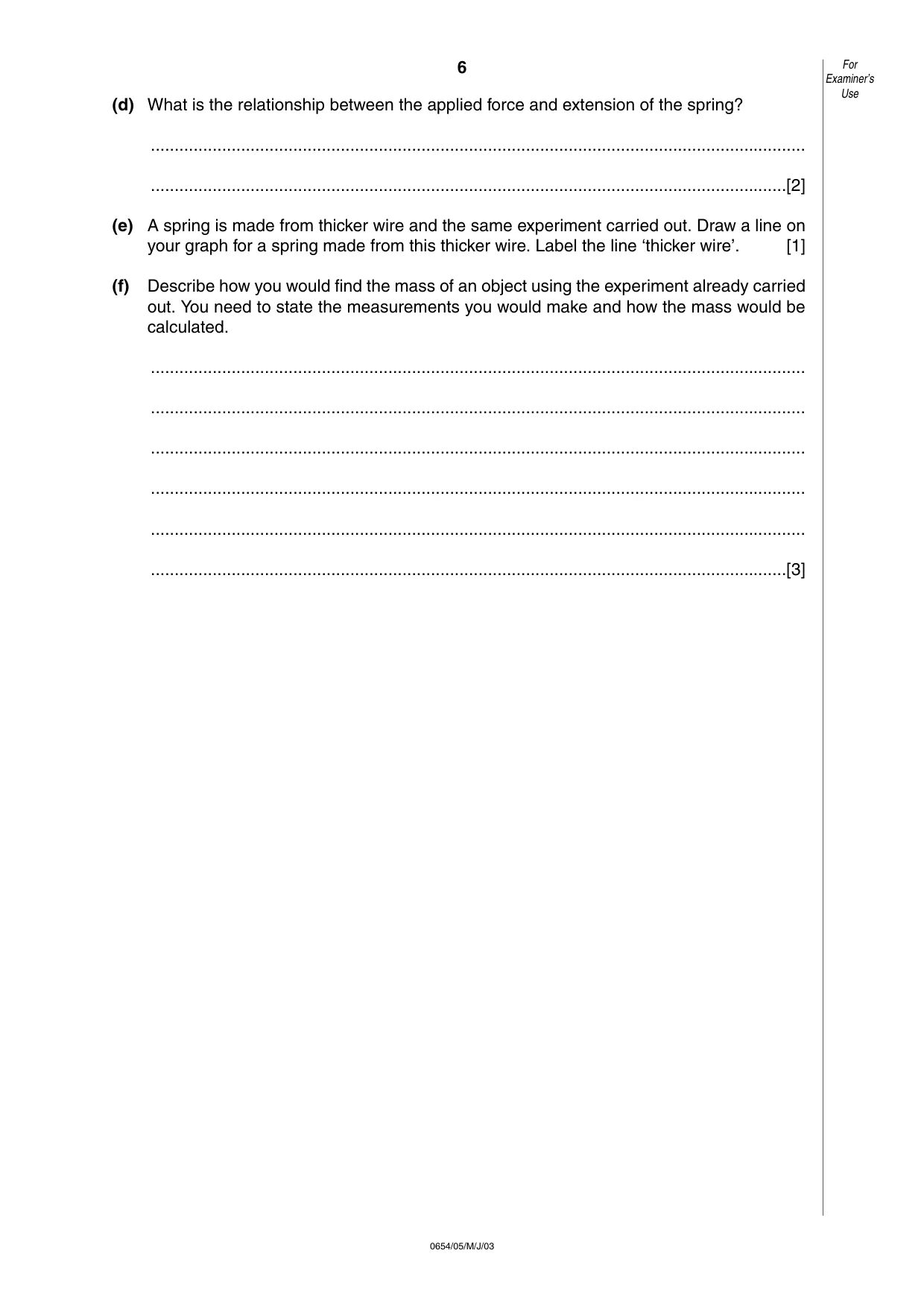 Cambridge IGCSE Sciences - Co-ordinated (Double) 0654 2003 May/June Paper 5 · Variant 1 question paper, page 6 of 12