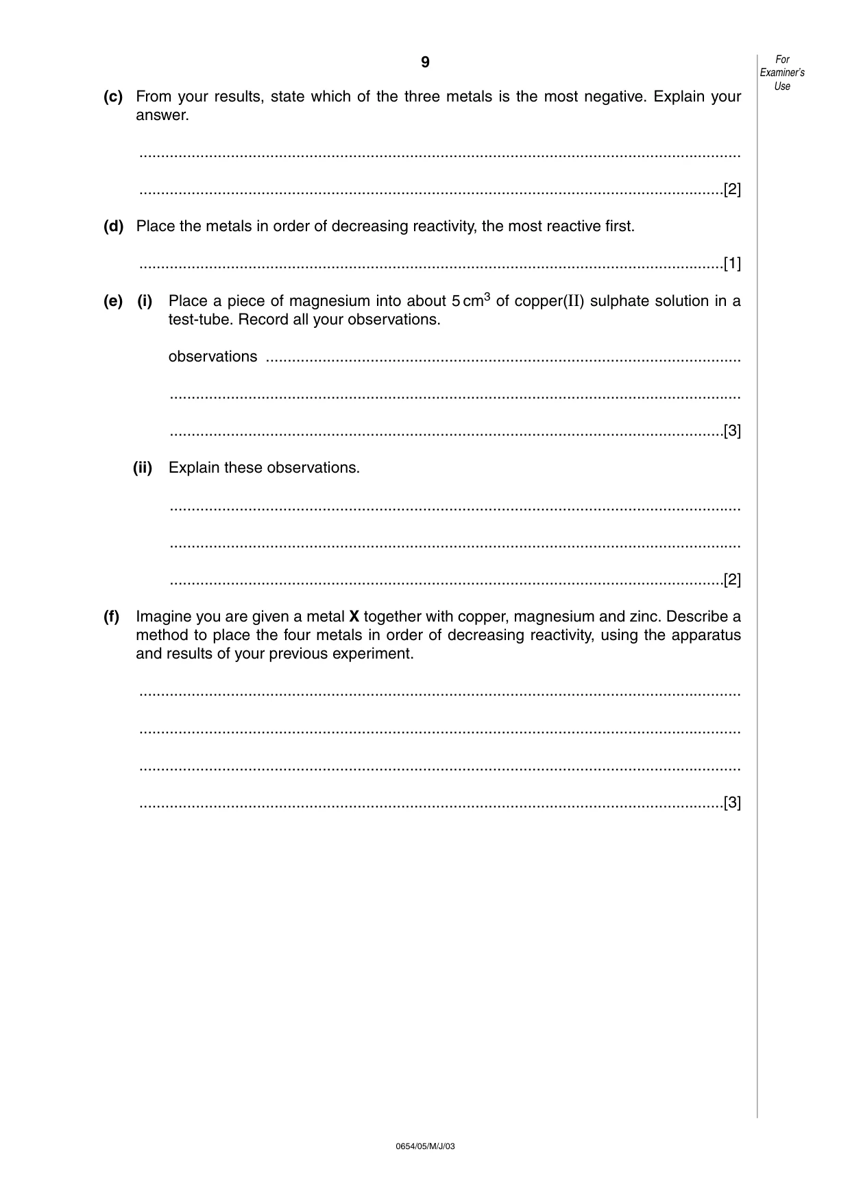 Cambridge IGCSE Sciences - Co-ordinated (Double) 0654 2003 May/June Paper 5 · Variant 1 question paper, page 9 of 12