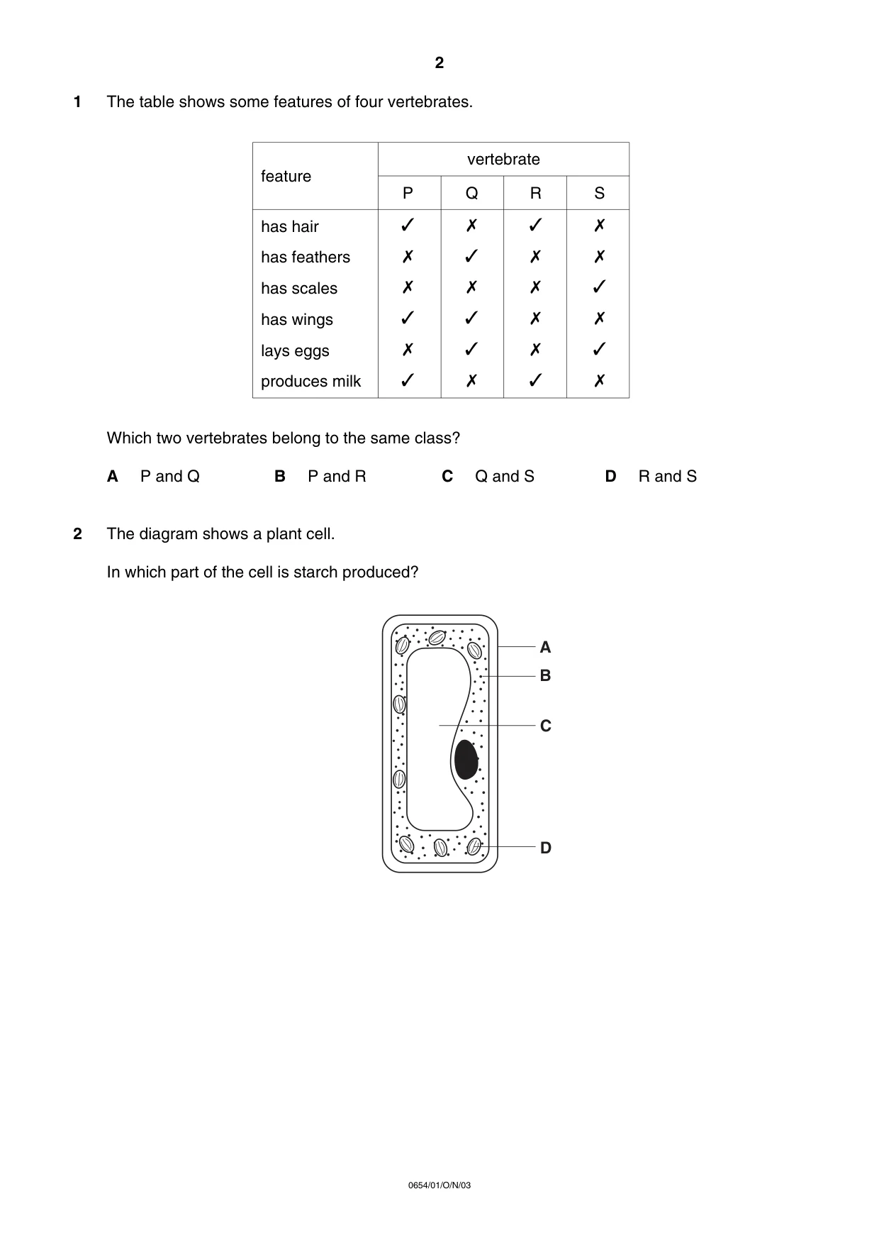 Cambridge IGCSE Sciences - Co-ordinated (Double) 0654 2003 Oct/Nov Paper 1 · Variant 1 question paper, page 2 of 20