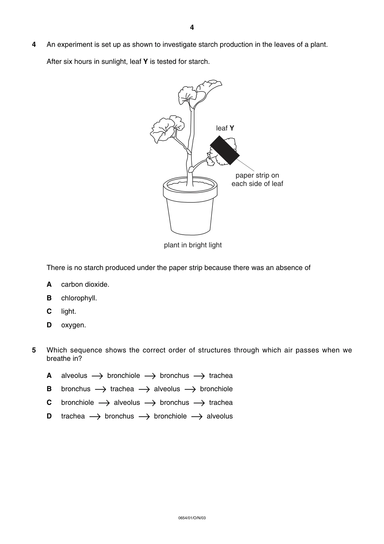 Cambridge IGCSE Sciences - Co-ordinated (Double) 0654 2003 Oct/Nov Paper 1 · Variant 1 question paper, page 4 of 20