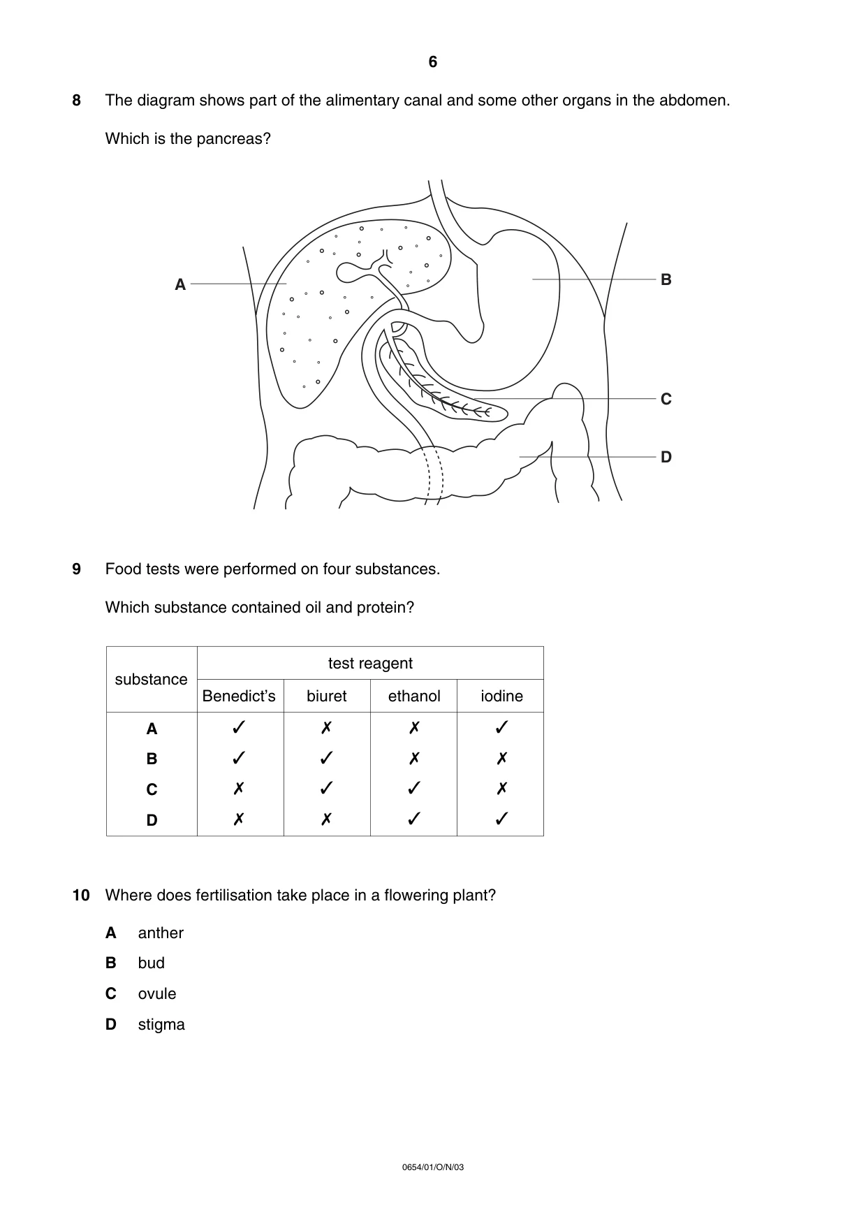 Cambridge IGCSE Sciences - Co-ordinated (Double) 0654 2003 Oct/Nov Paper 1 · Variant 1 question paper, page 6 of 20