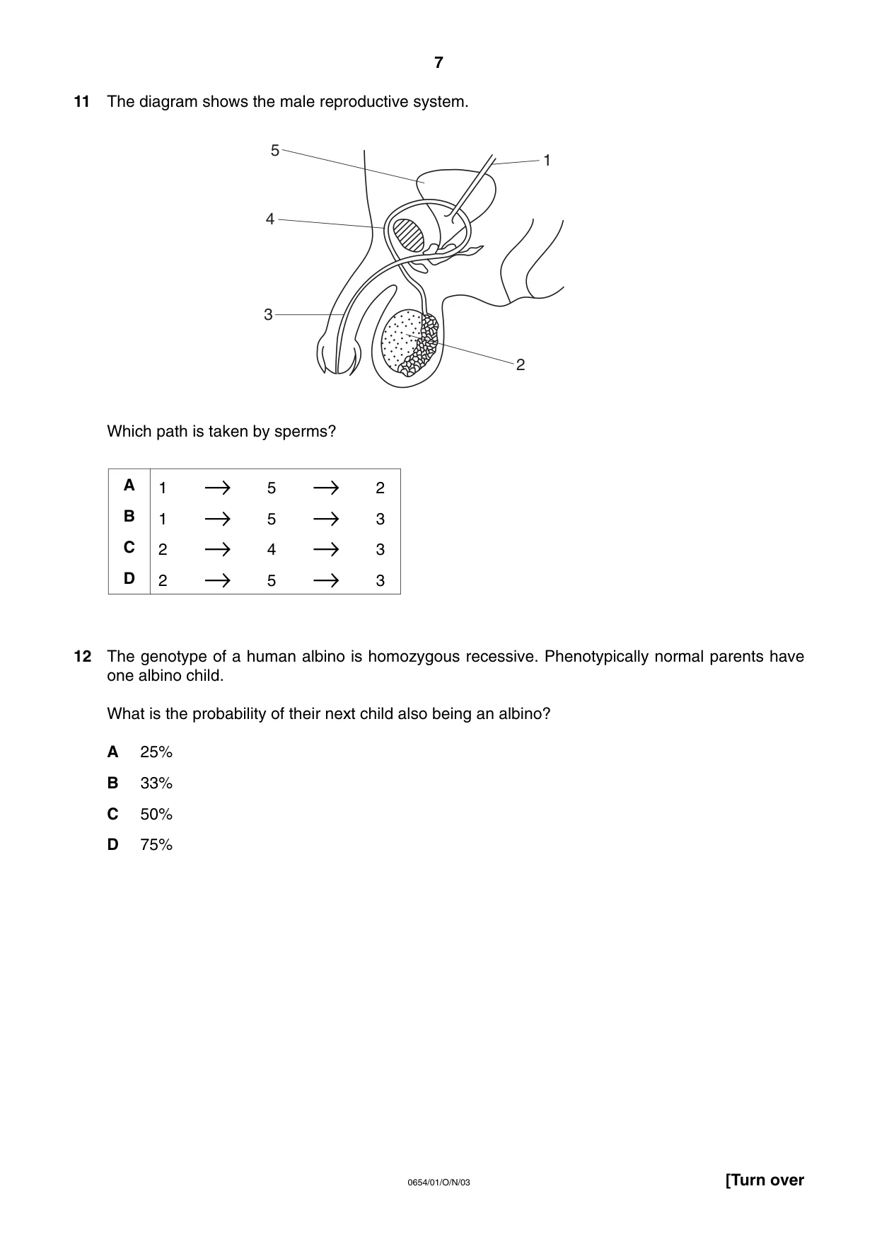 Cambridge IGCSE Sciences - Co-ordinated (Double) 0654 2003 Oct/Nov Paper 1 · Variant 1 question paper, page 7 of 20