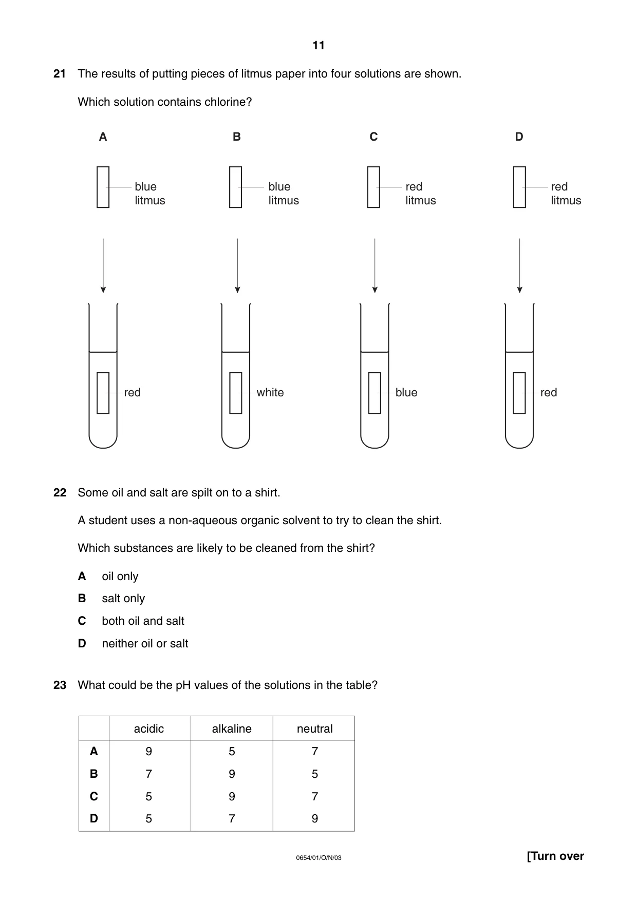 Cambridge IGCSE Sciences - Co-ordinated (Double) 0654 2003 Oct/Nov Paper 1 · Variant 1 question paper, page 11 of 20