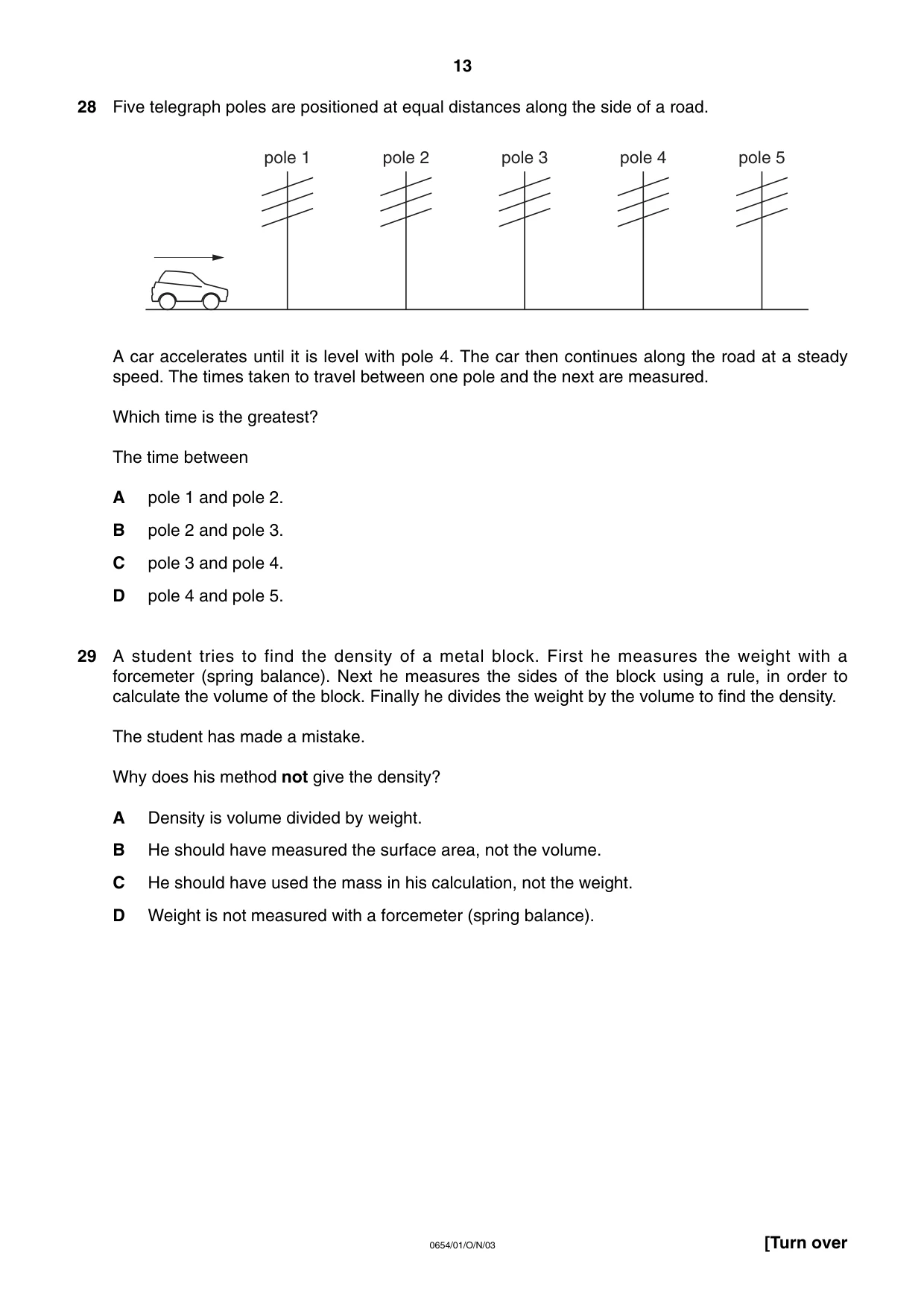 Cambridge IGCSE Sciences - Co-ordinated (Double) 0654 2003 Oct/Nov Paper 1 · Variant 1 question paper, page 13 of 20
