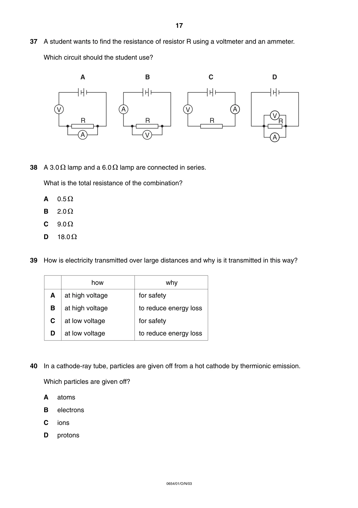 Cambridge IGCSE Sciences - Co-ordinated (Double) 0654 2003 Oct/Nov Paper 1 · Variant 1 question paper, page 17 of 20