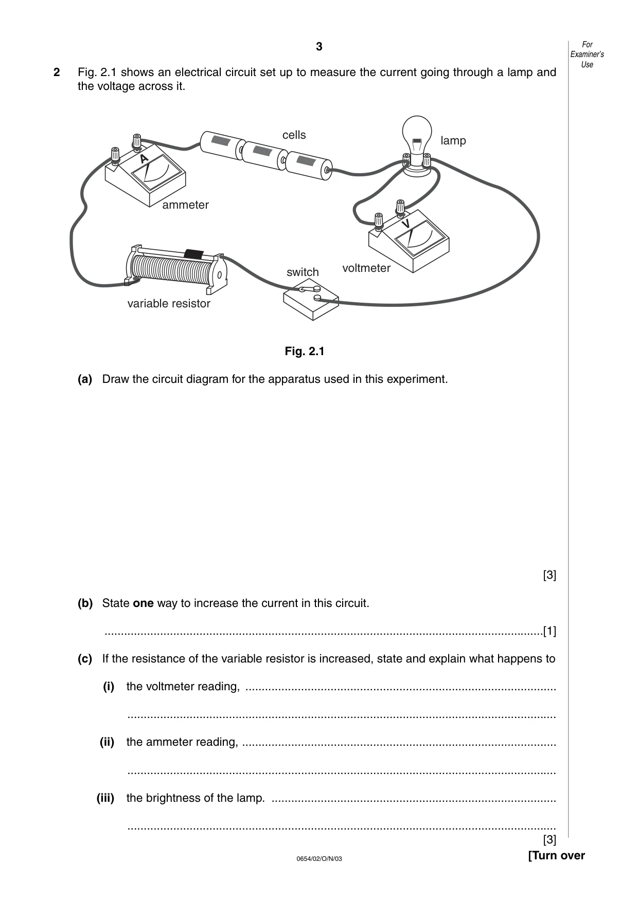 Cambridge IGCSE Sciences - Co-ordinated (Double) 0654 2003 Oct/Nov Paper 2 · Variant 1 question paper, page 3 of 20