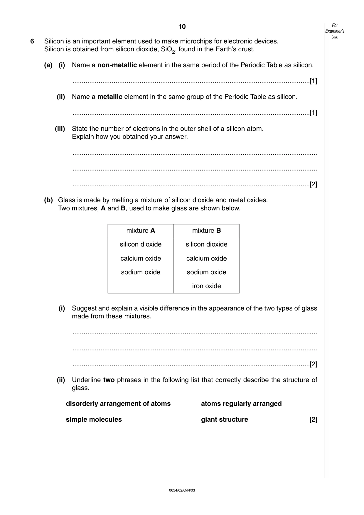 Cambridge IGCSE Sciences - Co-ordinated (Double) 0654 2003 Oct/Nov Paper 2 · Variant 1 question paper, page 10 of 20