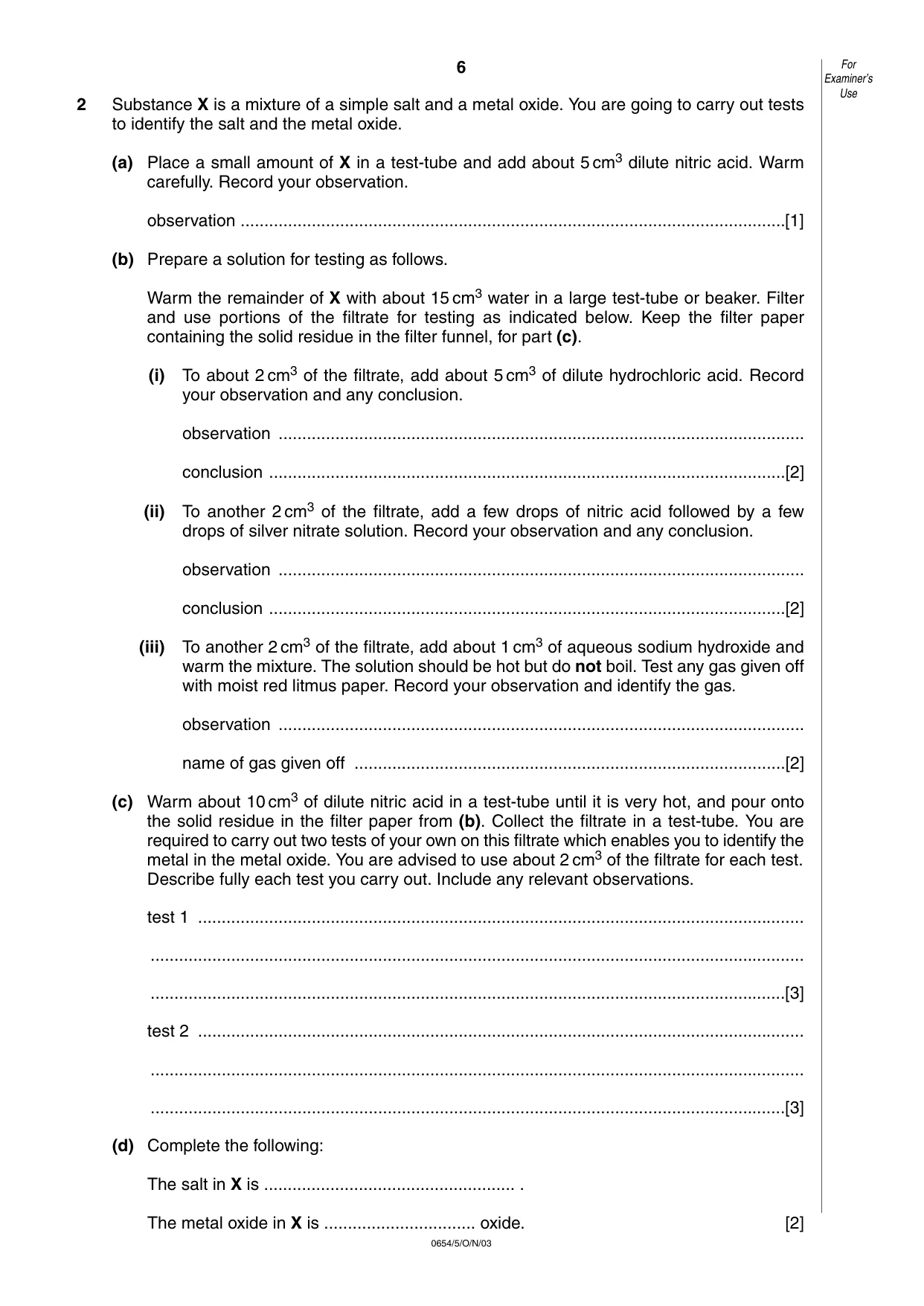 Cambridge IGCSE Sciences - Co-ordinated (Double) 0654 2003 Oct/Nov Paper 5 · Variant 1 question paper, page 6 of 12