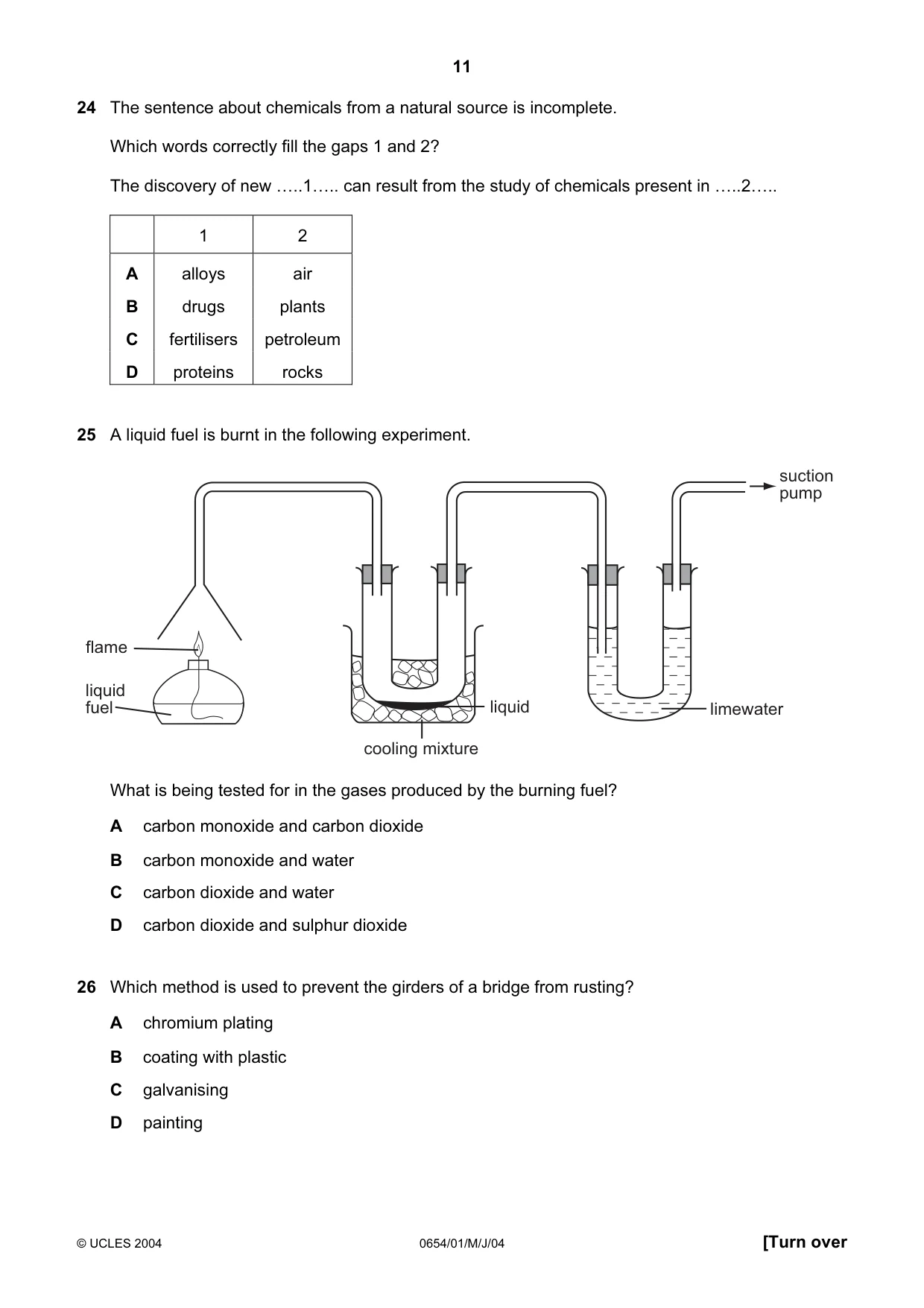 Cambridge IGCSE Sciences - Co-ordinated (Double) 0654 2004 May/June Paper 1 · Variant 1 question paper, page 11 of 20
