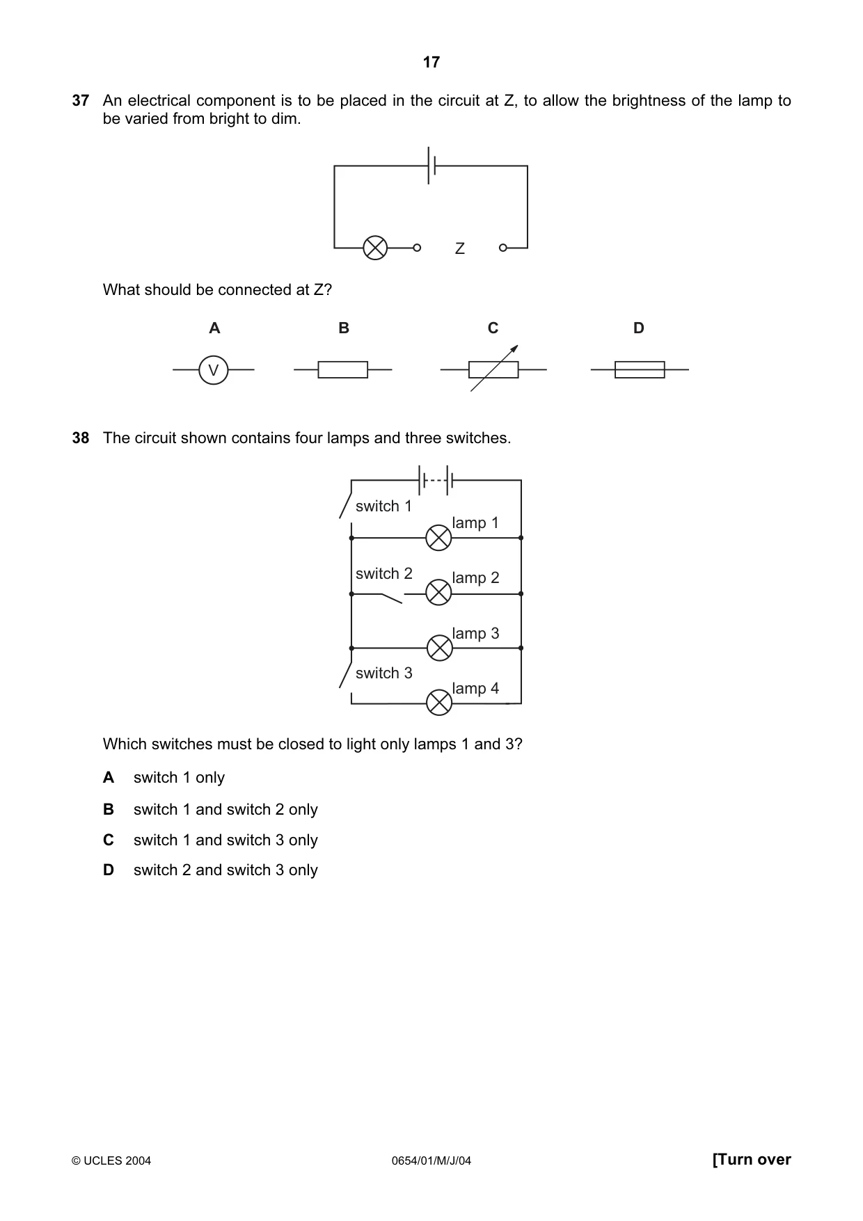 Cambridge IGCSE Sciences - Co-ordinated (Double) 0654 2004 May/June Paper 1 · Variant 1 question paper, page 17 of 20