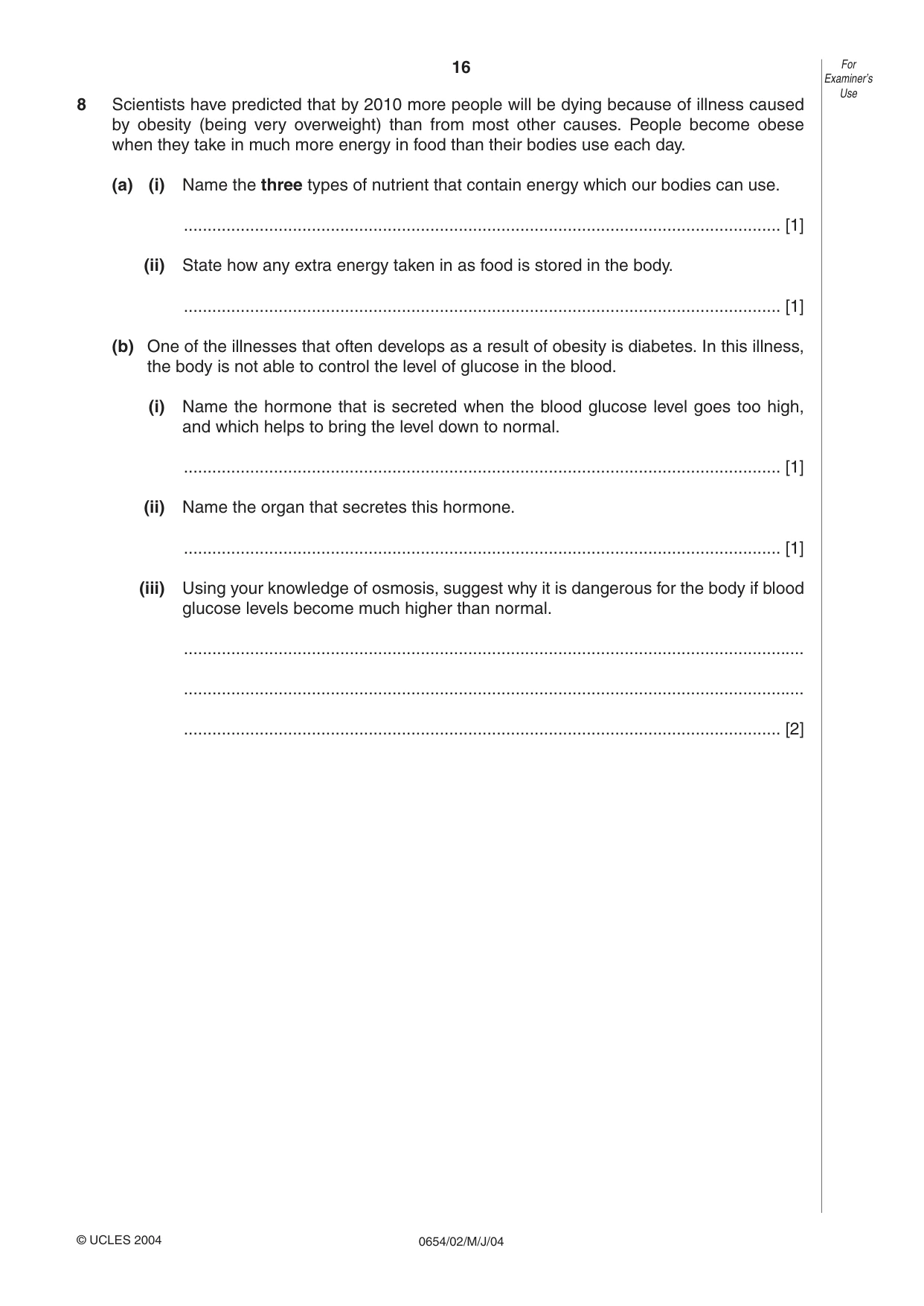 Cambridge IGCSE Sciences - Co-ordinated (Double) 0654 2004 May/June Paper 2 · Variant 1 question paper, page 16 of 24