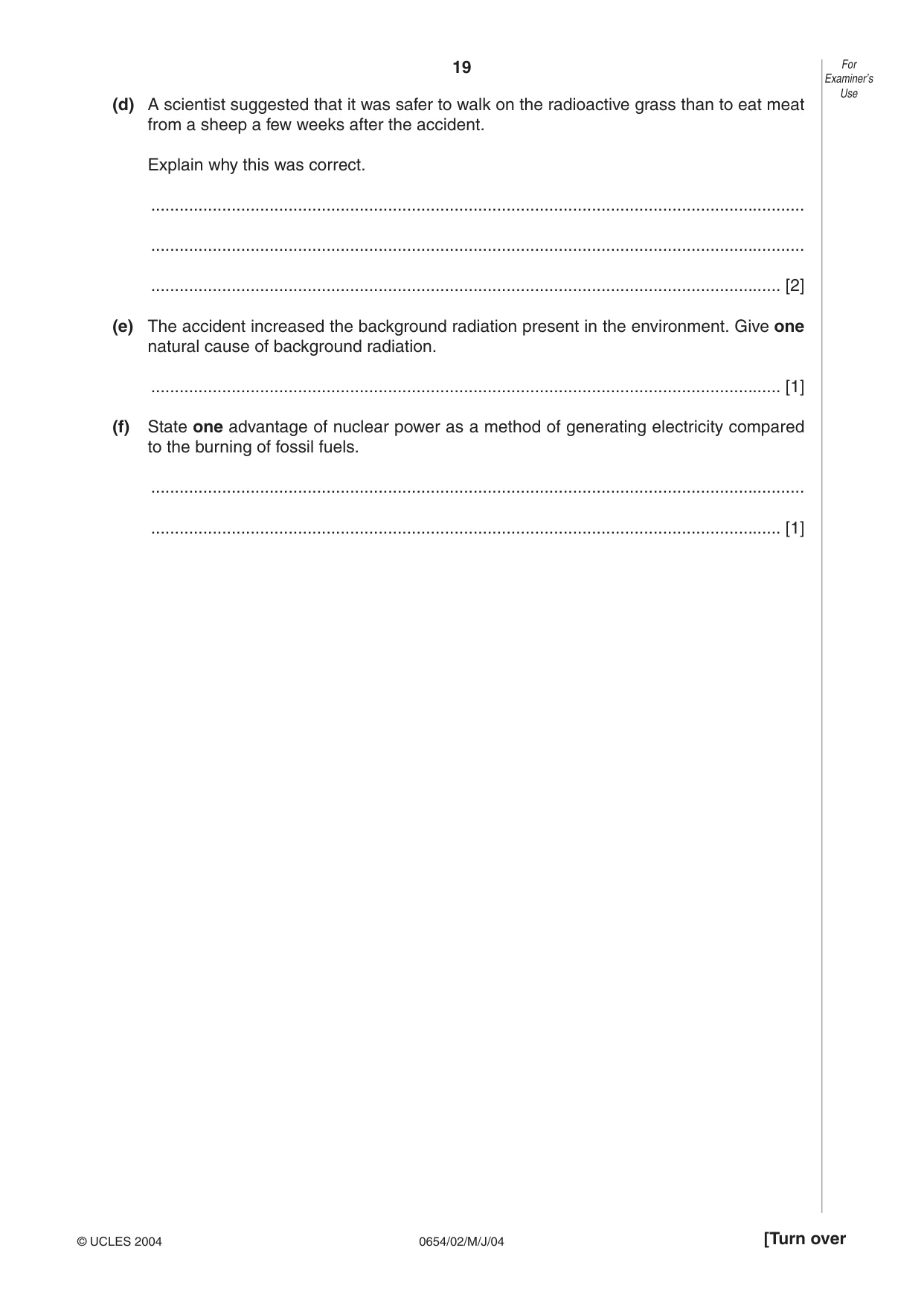 Cambridge IGCSE Sciences - Co-ordinated (Double) 0654 2004 May/June Paper 2 · Variant 1 question paper, page 19 of 24