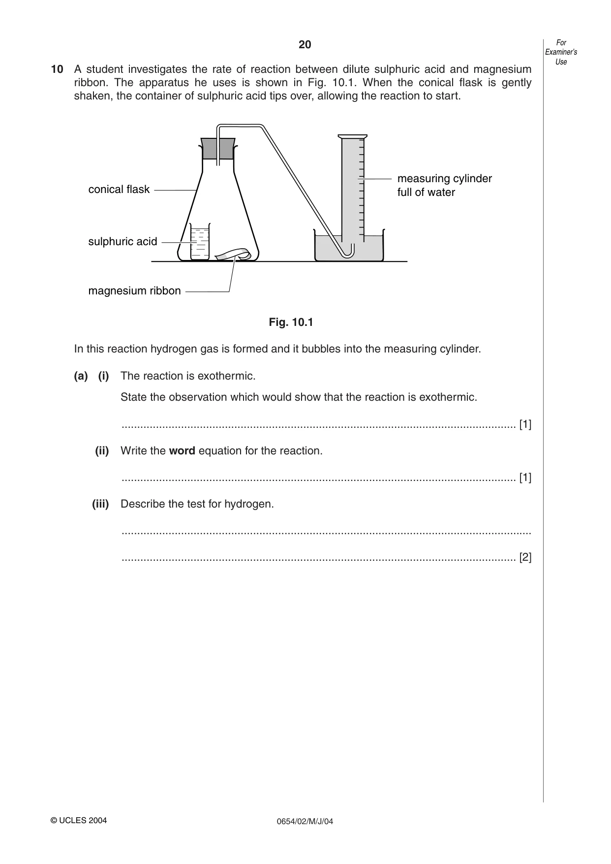 Cambridge IGCSE Sciences - Co-ordinated (Double) 0654 2004 May/June Paper 2 · Variant 1 question paper, page 20 of 24