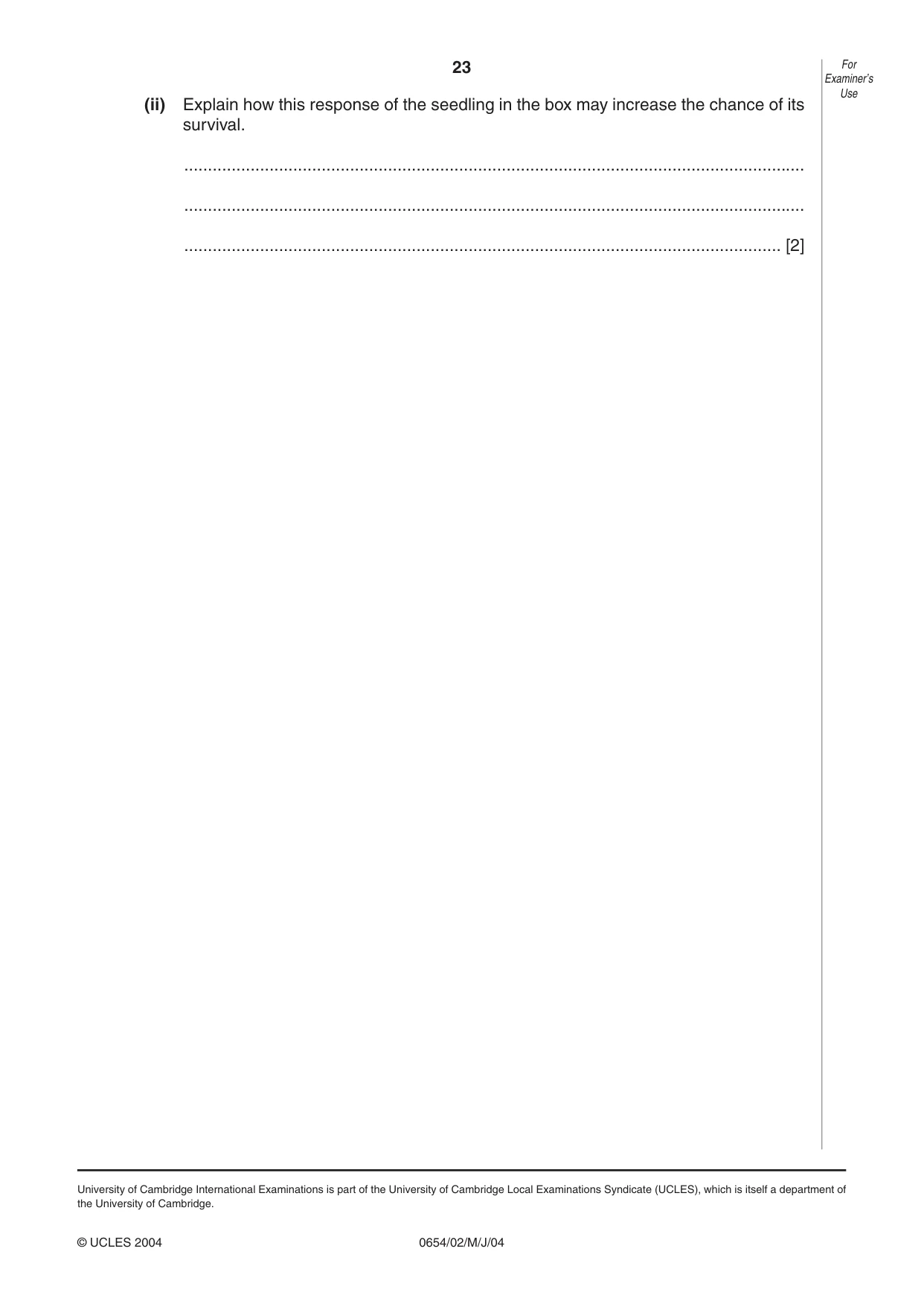 Cambridge IGCSE Sciences - Co-ordinated (Double) 0654 2004 May/June Paper 2 · Variant 1 question paper, page 23 of 24