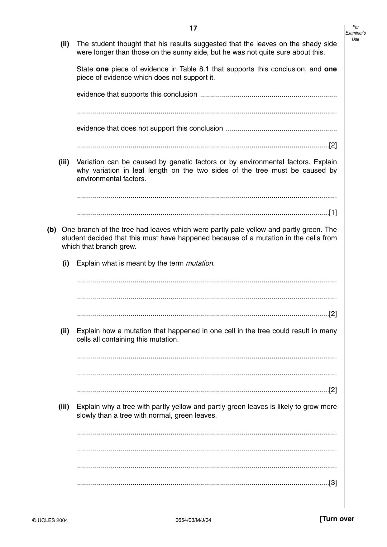 Cambridge IGCSE Sciences - Co-ordinated (Double) 0654 2004 May/June Paper 3 · Variant 1 question paper, page 17 of 24