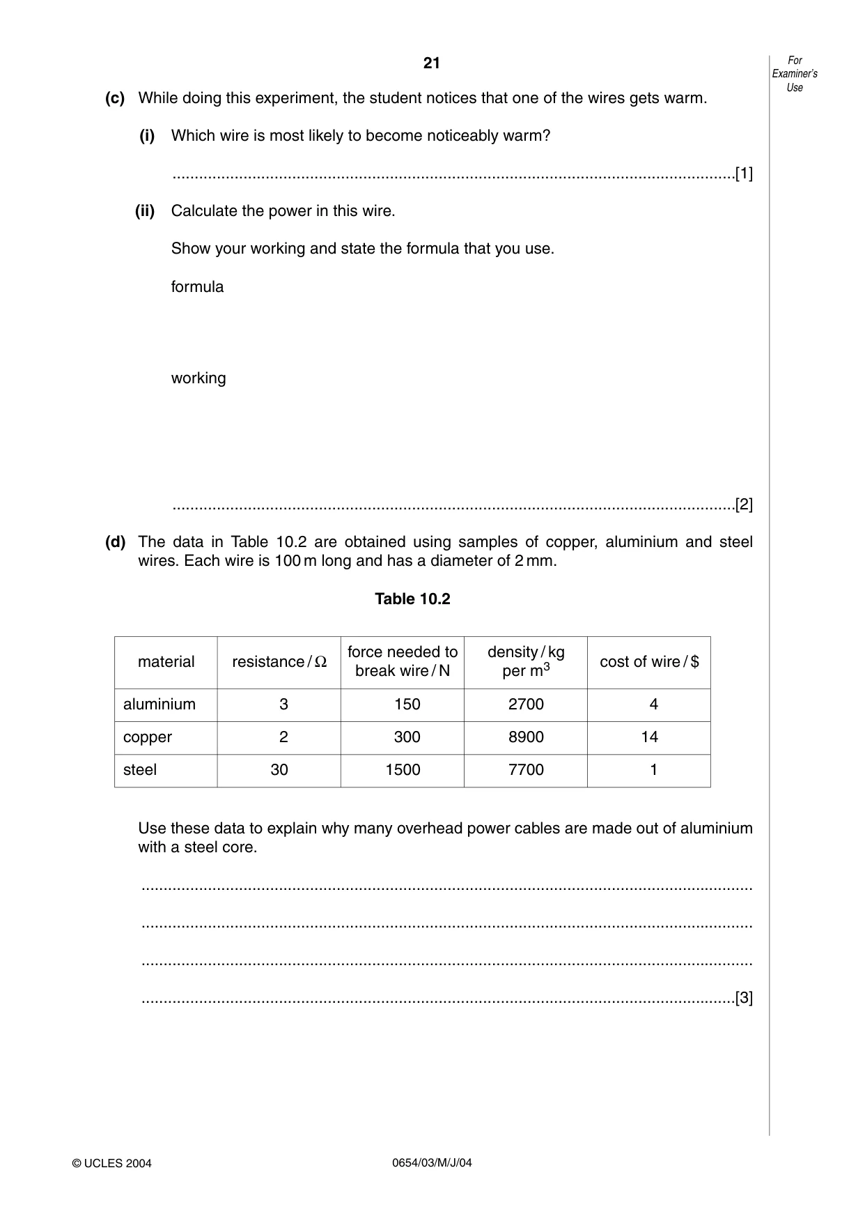 Cambridge IGCSE Sciences - Co-ordinated (Double) 0654 2004 May/June Paper 3 · Variant 1 question paper, page 21 of 24