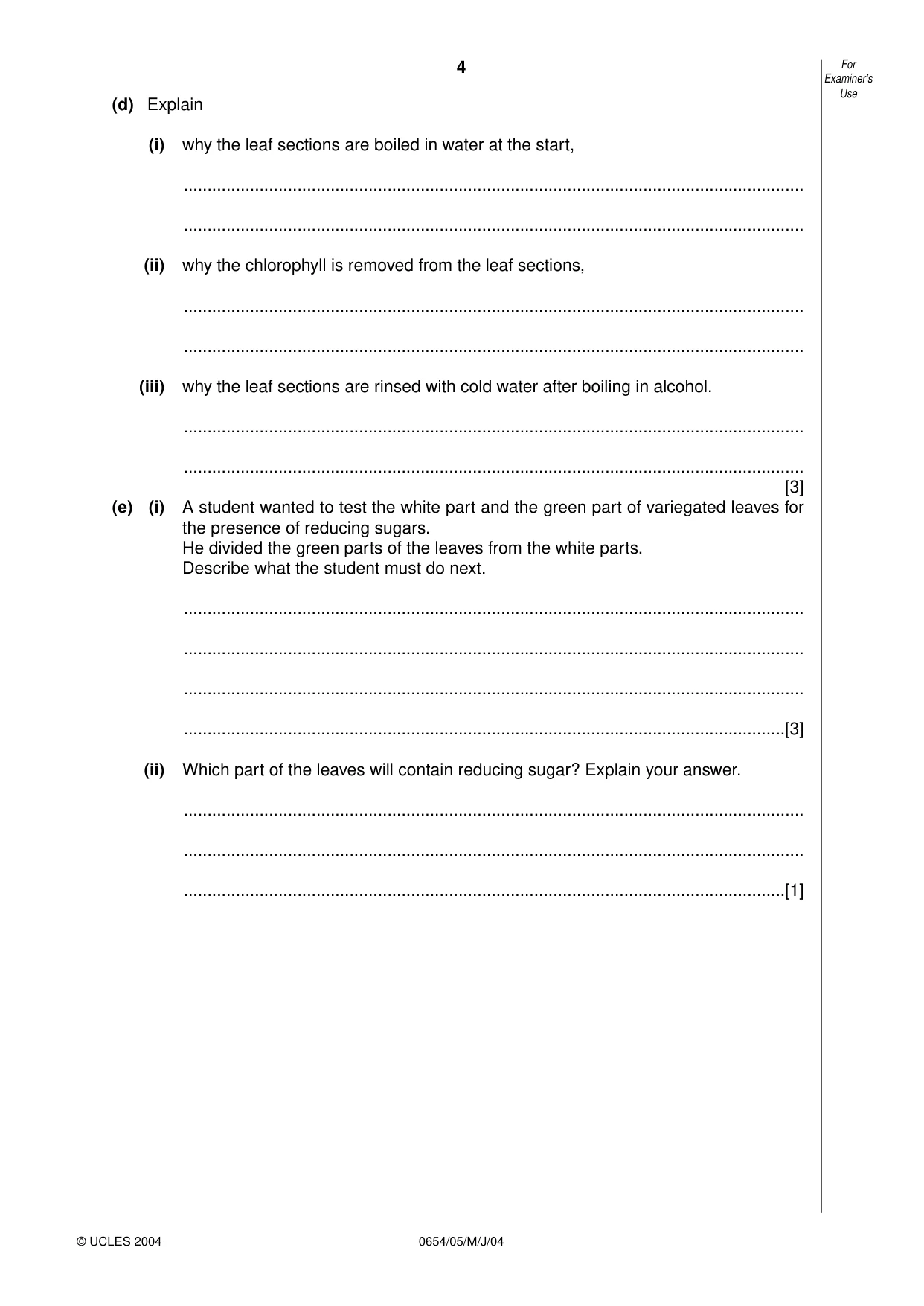 Cambridge IGCSE Sciences - Co-ordinated (Double) 0654 2004 May/June Paper 5 · Variant 1 question paper, page 4 of 12