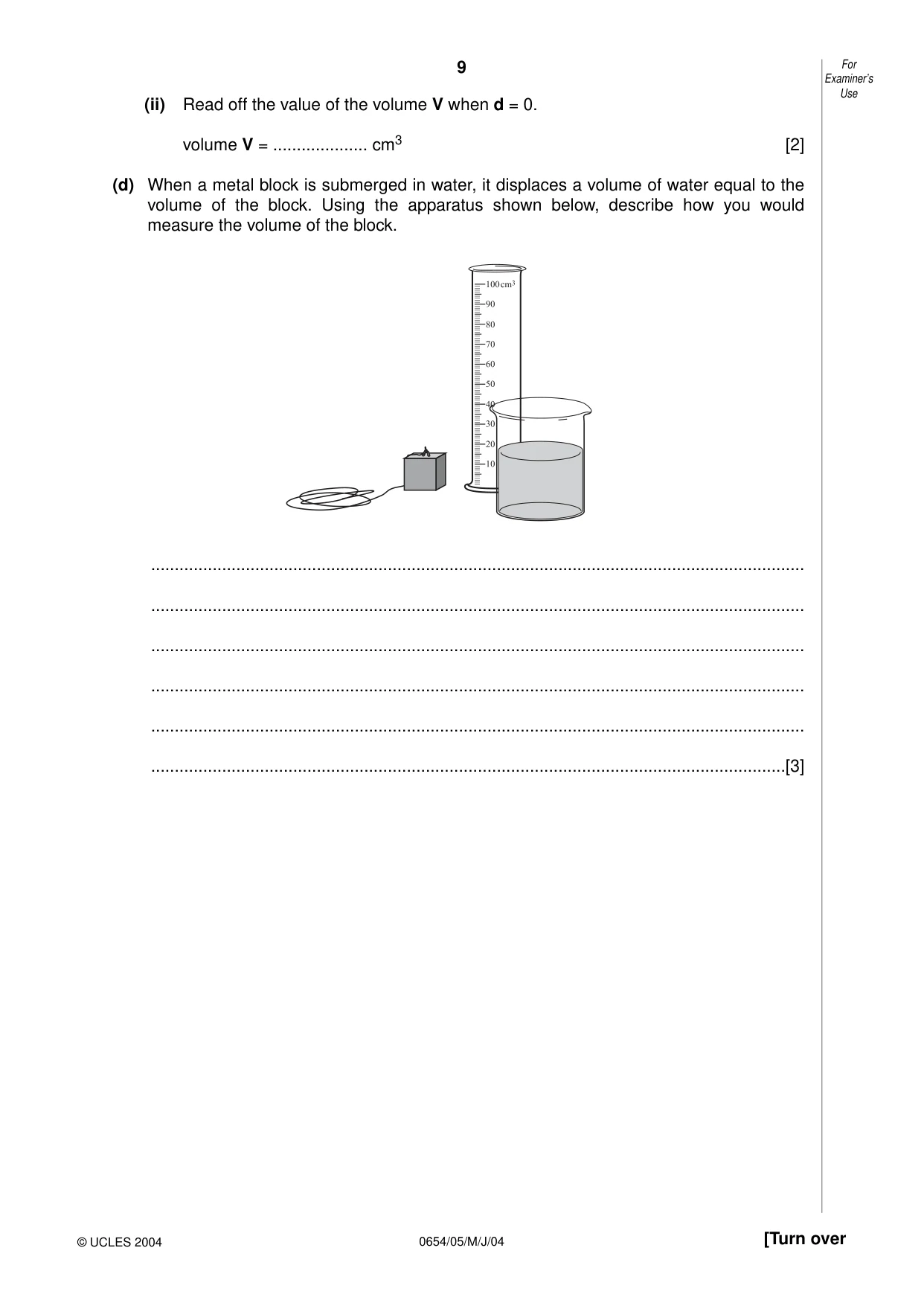 Cambridge IGCSE Sciences - Co-ordinated (Double) 0654 2004 May/June Paper 5 · Variant 1 question paper, page 9 of 12