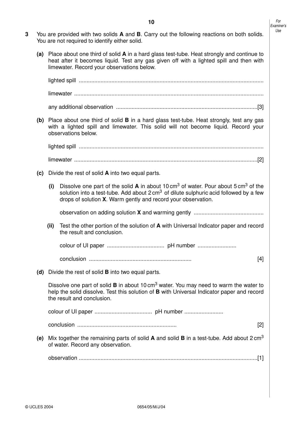 Cambridge IGCSE Sciences - Co-ordinated (Double) 0654 2004 May/June Paper 5 · Variant 1 question paper, page 10 of 12