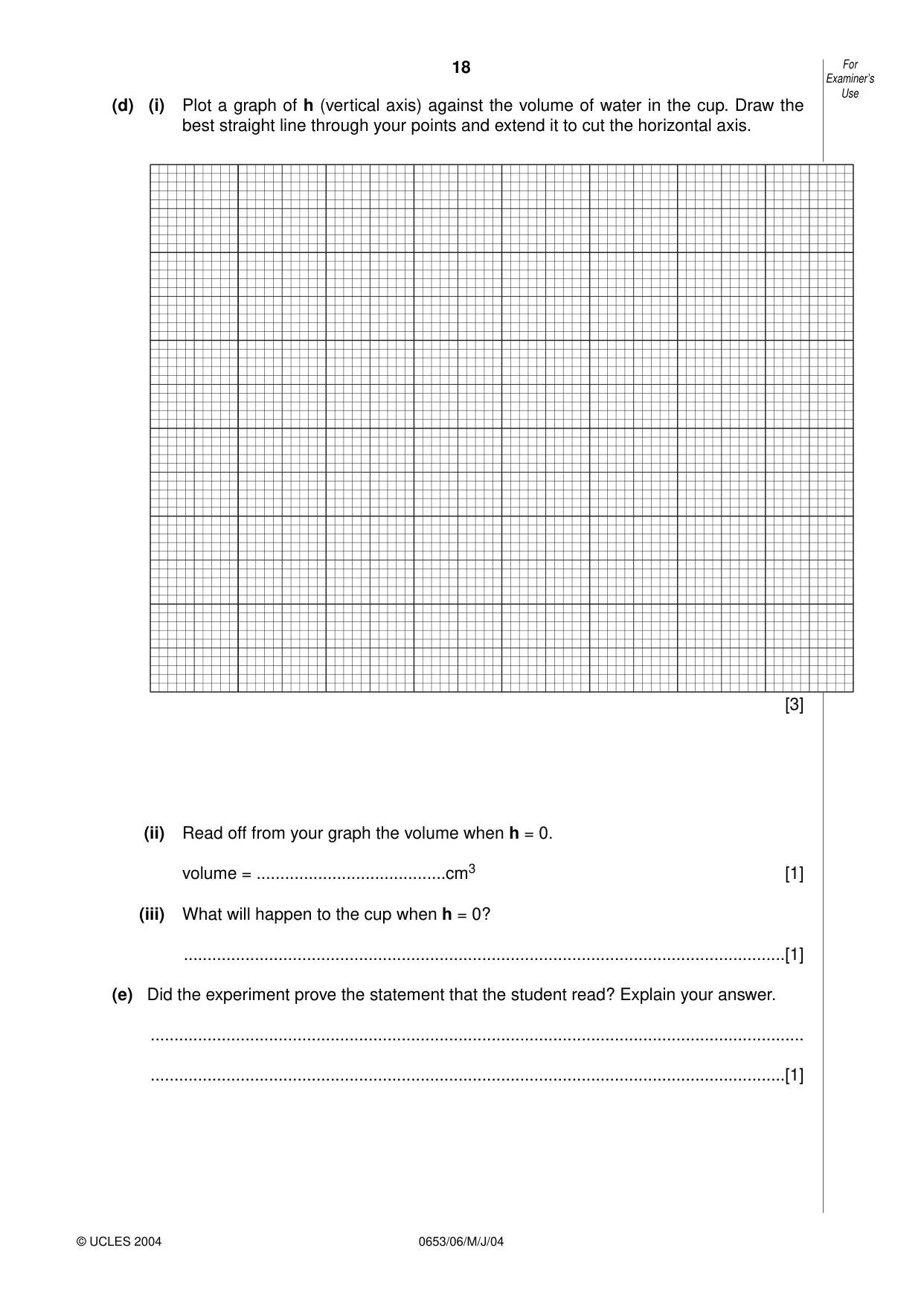 Cambridge IGCSE Sciences - Co-ordinated (Double) 0654 2004 May/June Paper 6 · Variant 1 question paper, page 18 of 20