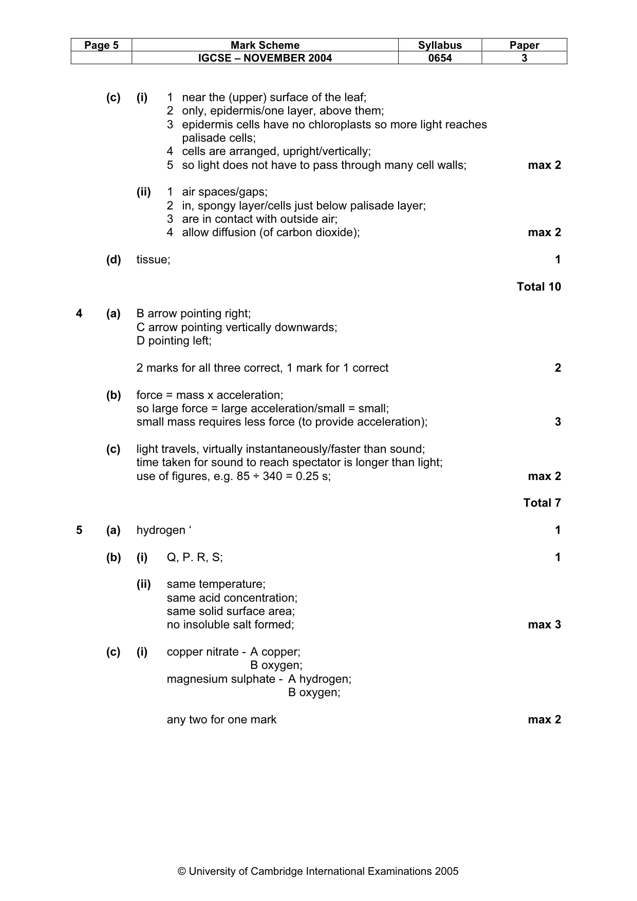 Mark scheme, page 5 of 8