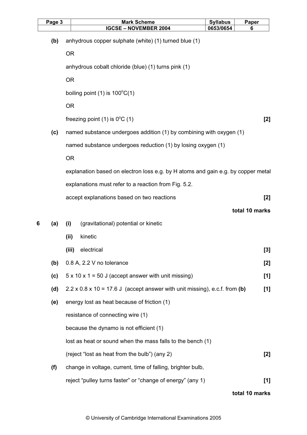 Mark scheme, page 6 of 6