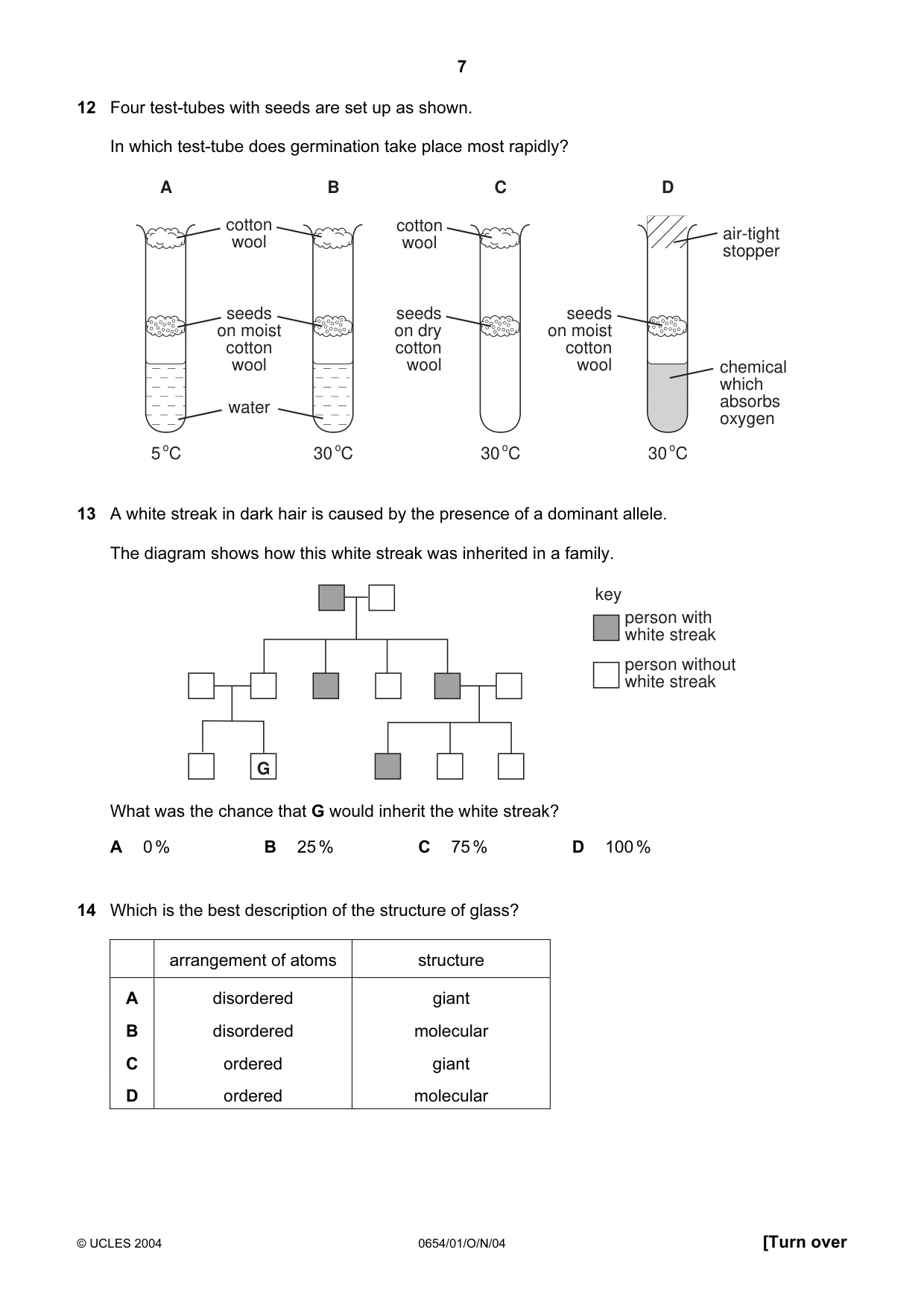 Cambridge IGCSE Sciences - Co-ordinated (Double) 0654 2004 Oct/Nov Paper 1 · Variant 1 question paper, page 7 of 20