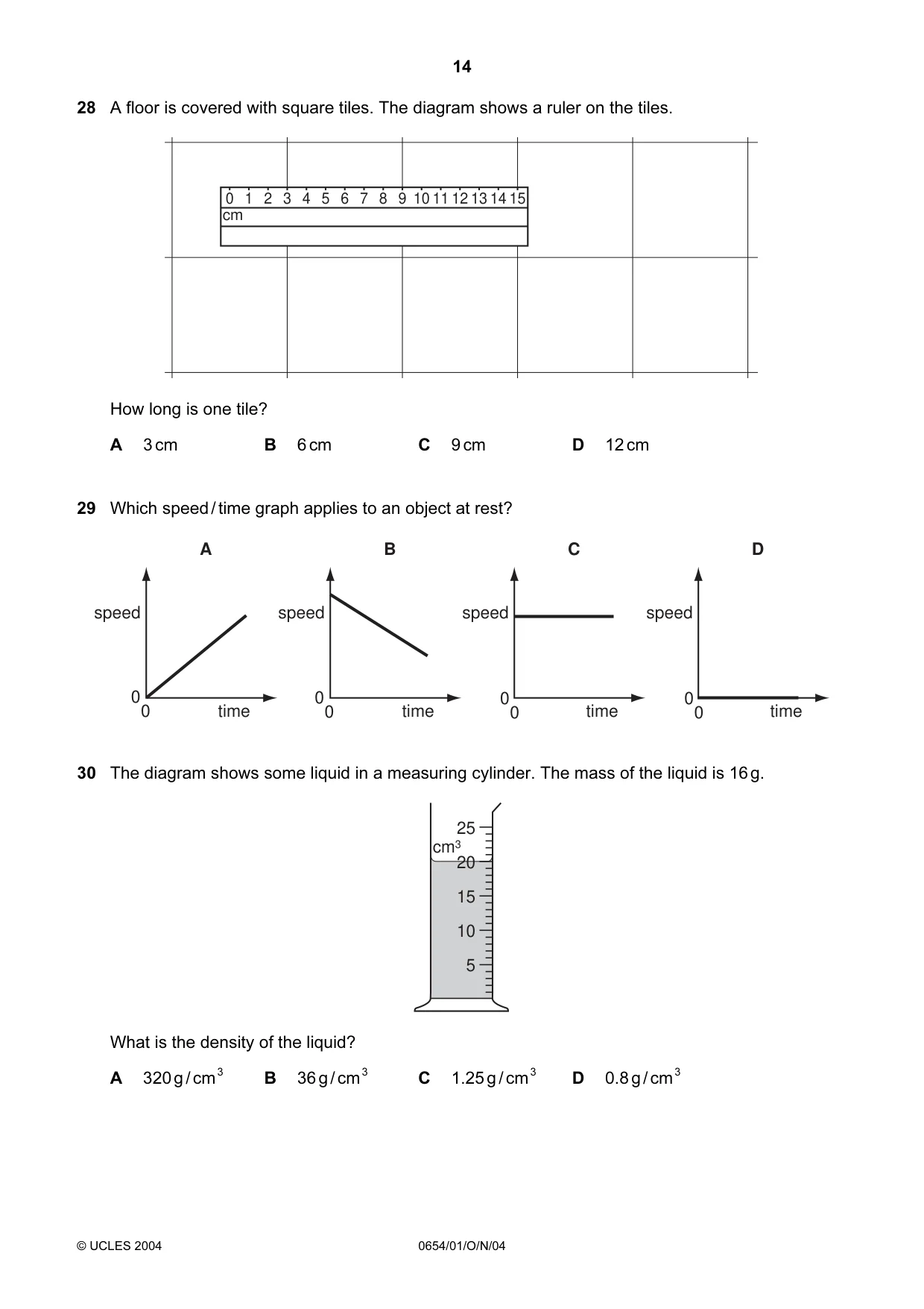 Cambridge IGCSE Sciences - Co-ordinated (Double) 0654 2004 Oct/Nov Paper 1 · Variant 1 question paper, page 14 of 20