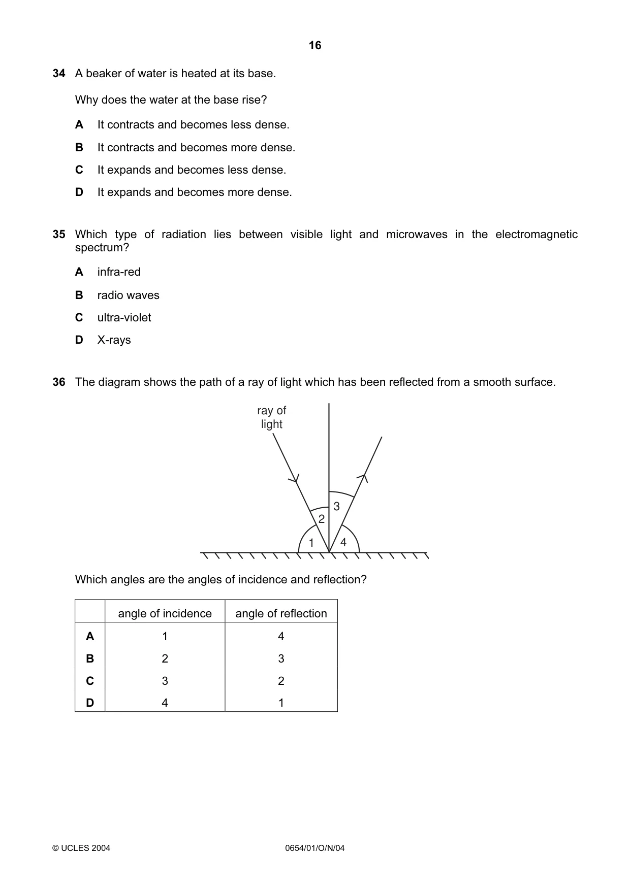 Cambridge IGCSE Sciences - Co-ordinated (Double) 0654 2004 Oct/Nov Paper 1 · Variant 1 question paper, page 16 of 20