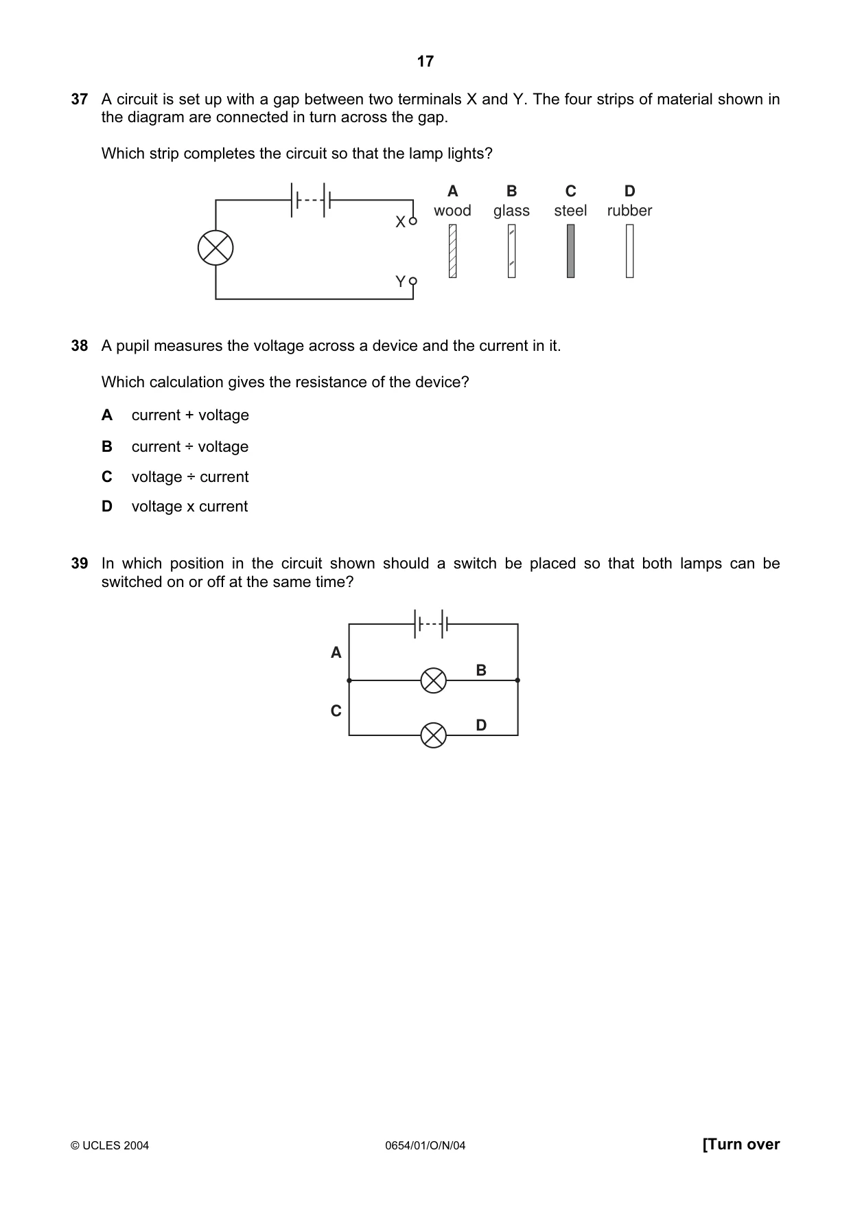 Cambridge IGCSE Sciences - Co-ordinated (Double) 0654 2004 Oct/Nov Paper 1 · Variant 1 question paper, page 17 of 20