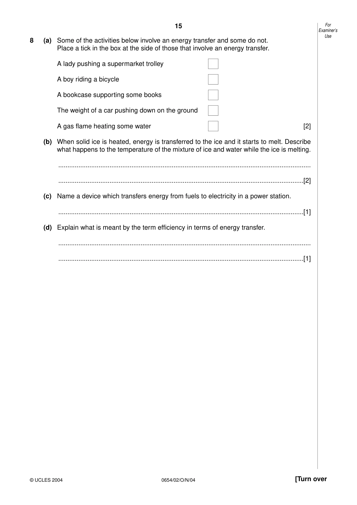 Cambridge IGCSE Sciences - Co-ordinated (Double) 0654 2004 Oct/Nov Paper 2 · Variant 1 question paper, page 15 of 24