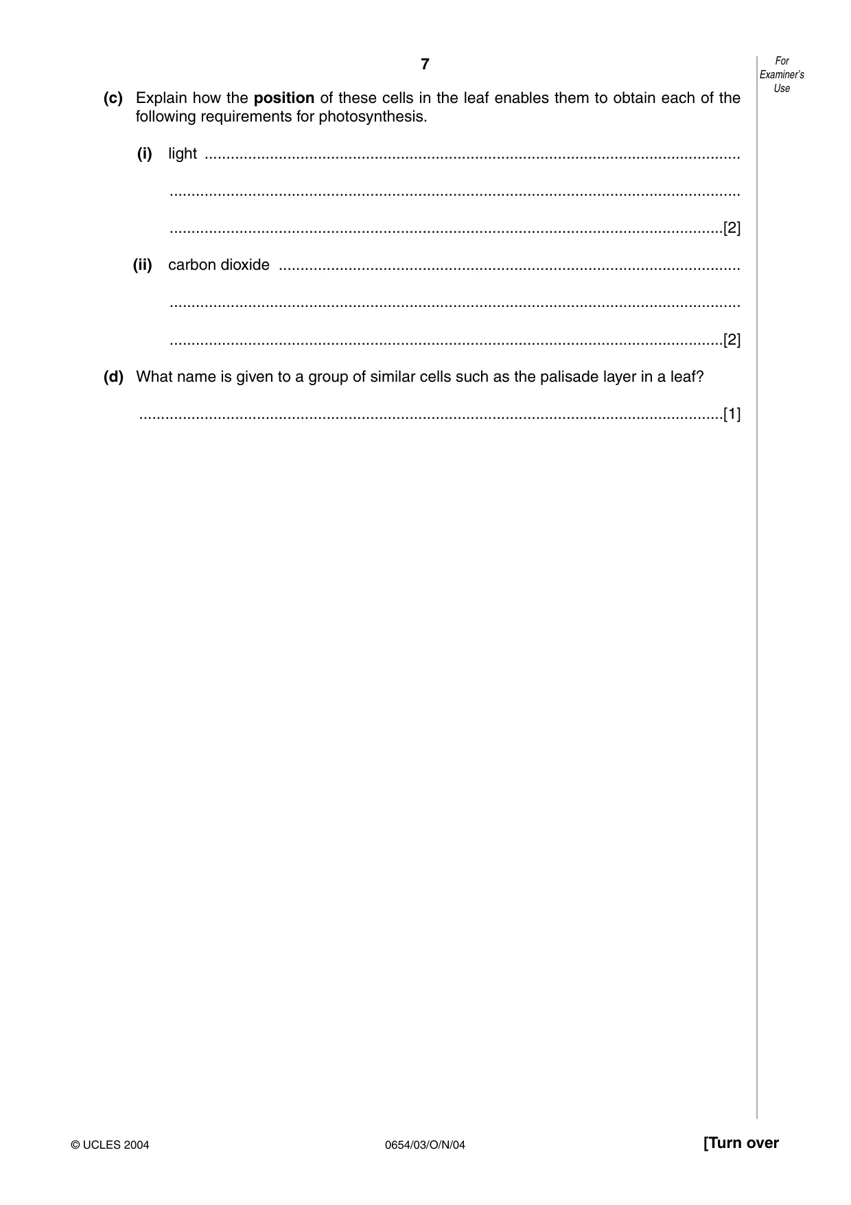 Cambridge IGCSE Sciences - Co-ordinated (Double) 0654 2004 Oct/Nov Paper 3 · Variant 1 question paper, page 7 of 24