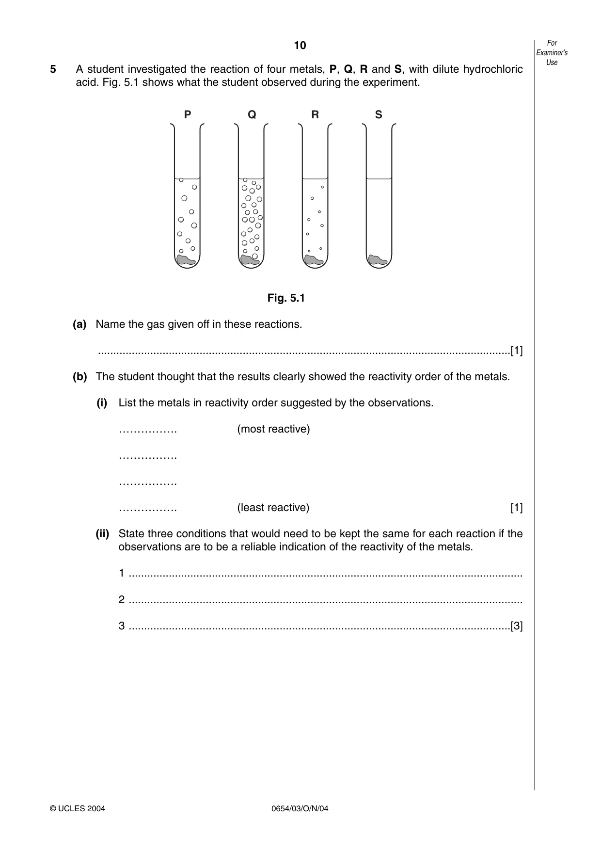 Cambridge IGCSE Sciences - Co-ordinated (Double) 0654 2004 Oct/Nov Paper 3 · Variant 1 question paper, page 10 of 24