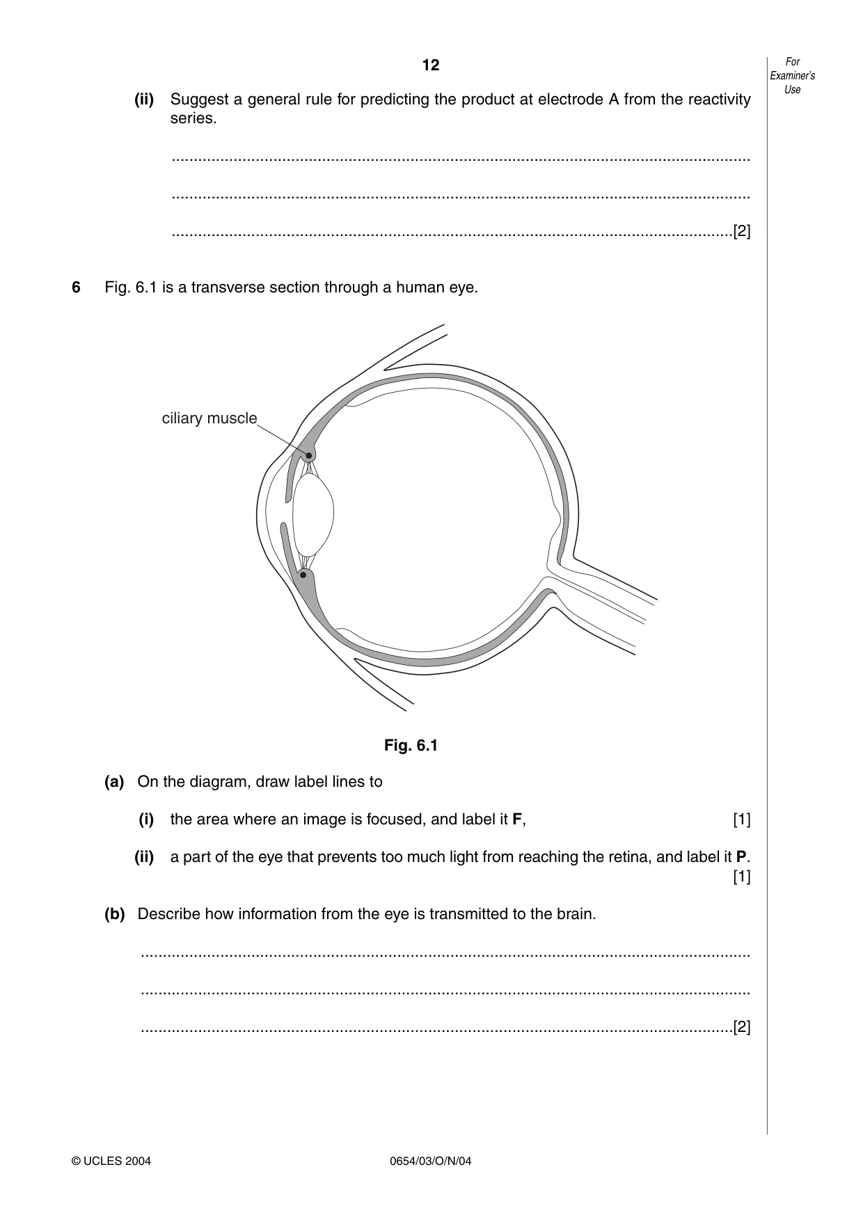 Cambridge IGCSE Sciences - Co-ordinated (Double) 0654 2004 Oct/Nov Paper 3 · Variant 1 question paper, page 12 of 24