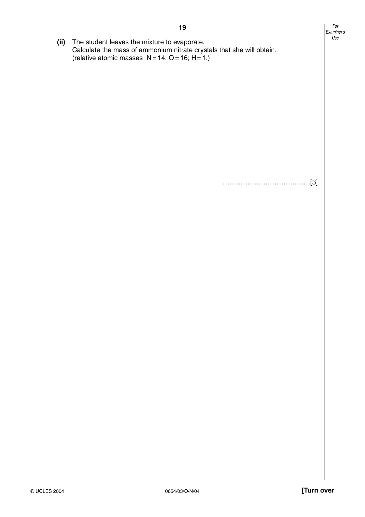 Cambridge IGCSE Sciences - Co-ordinated (Double) 0654 2004 Oct/Nov Paper 3 · Variant 1 question paper, page 19 of 24