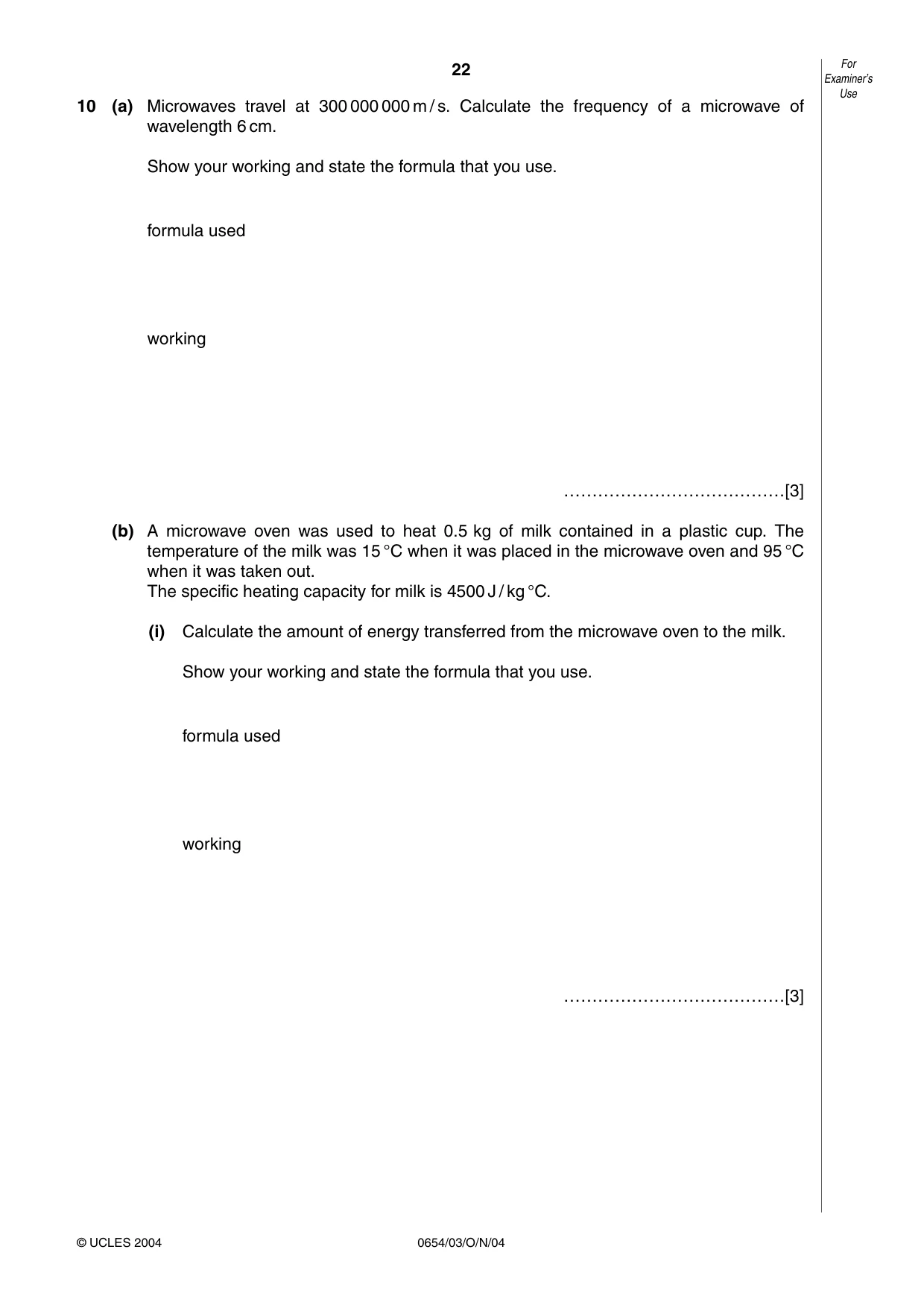 Cambridge IGCSE Sciences - Co-ordinated (Double) 0654 2004 Oct/Nov Paper 3 · Variant 1 question paper, page 22 of 24