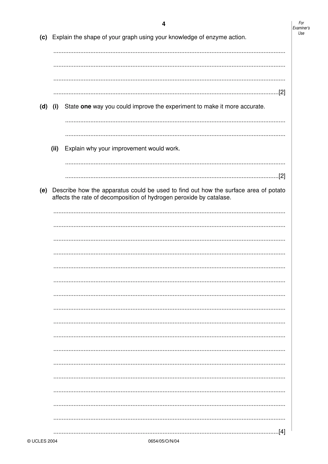 Cambridge IGCSE Sciences - Co-ordinated (Double) 0654 2004 Oct/Nov Paper 5 · Variant 1 question paper, page 4 of 12