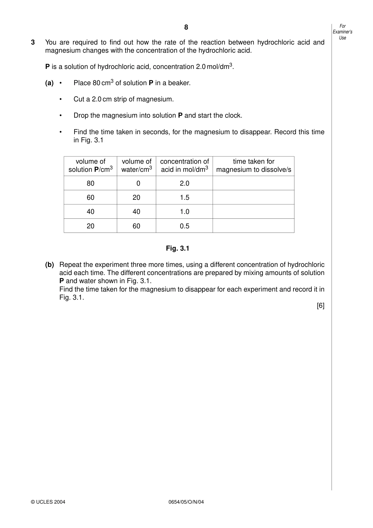 Cambridge IGCSE Sciences - Co-ordinated (Double) 0654 2004 Oct/Nov Paper 5 · Variant 1 question paper, page 8 of 12