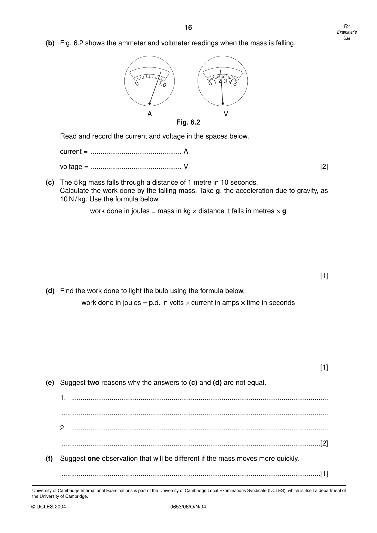 Cambridge IGCSE Sciences - Co-ordinated (Double) 0654 2004 Oct/Nov Paper 6 · Variant 1 question paper, page 16 of 16