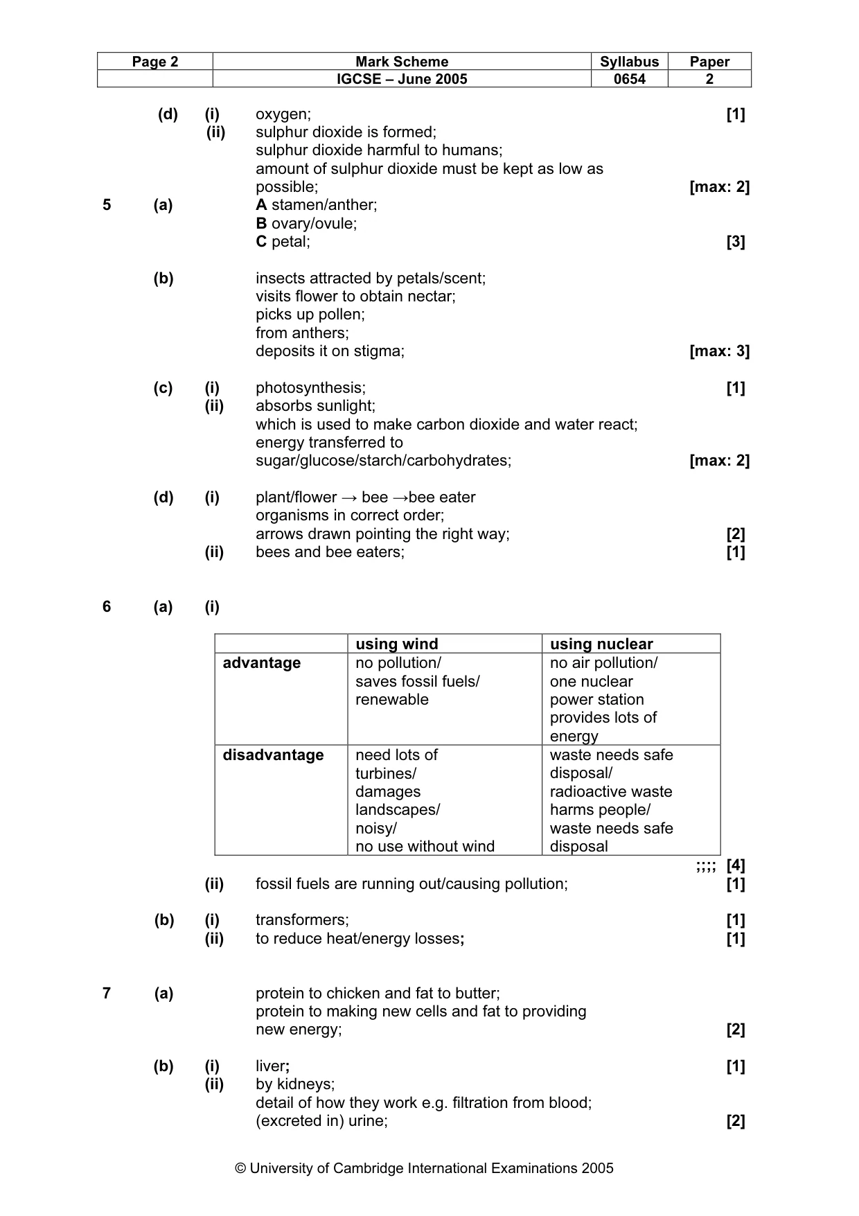 Mark scheme, page 5 of 7