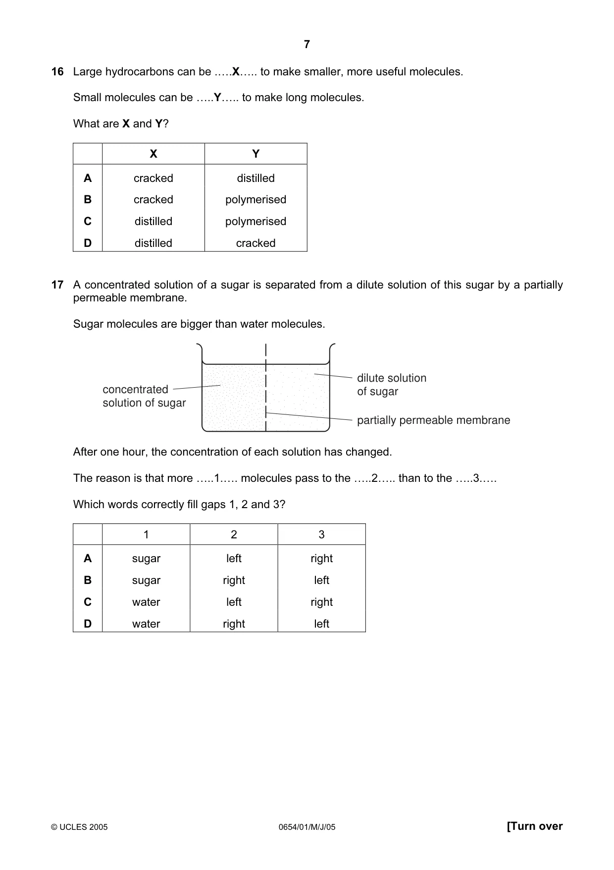 Cambridge IGCSE Sciences - Co-ordinated (Double) 0654 2005 May/June Paper 1 · Variant 1 question paper, page 7 of 20
