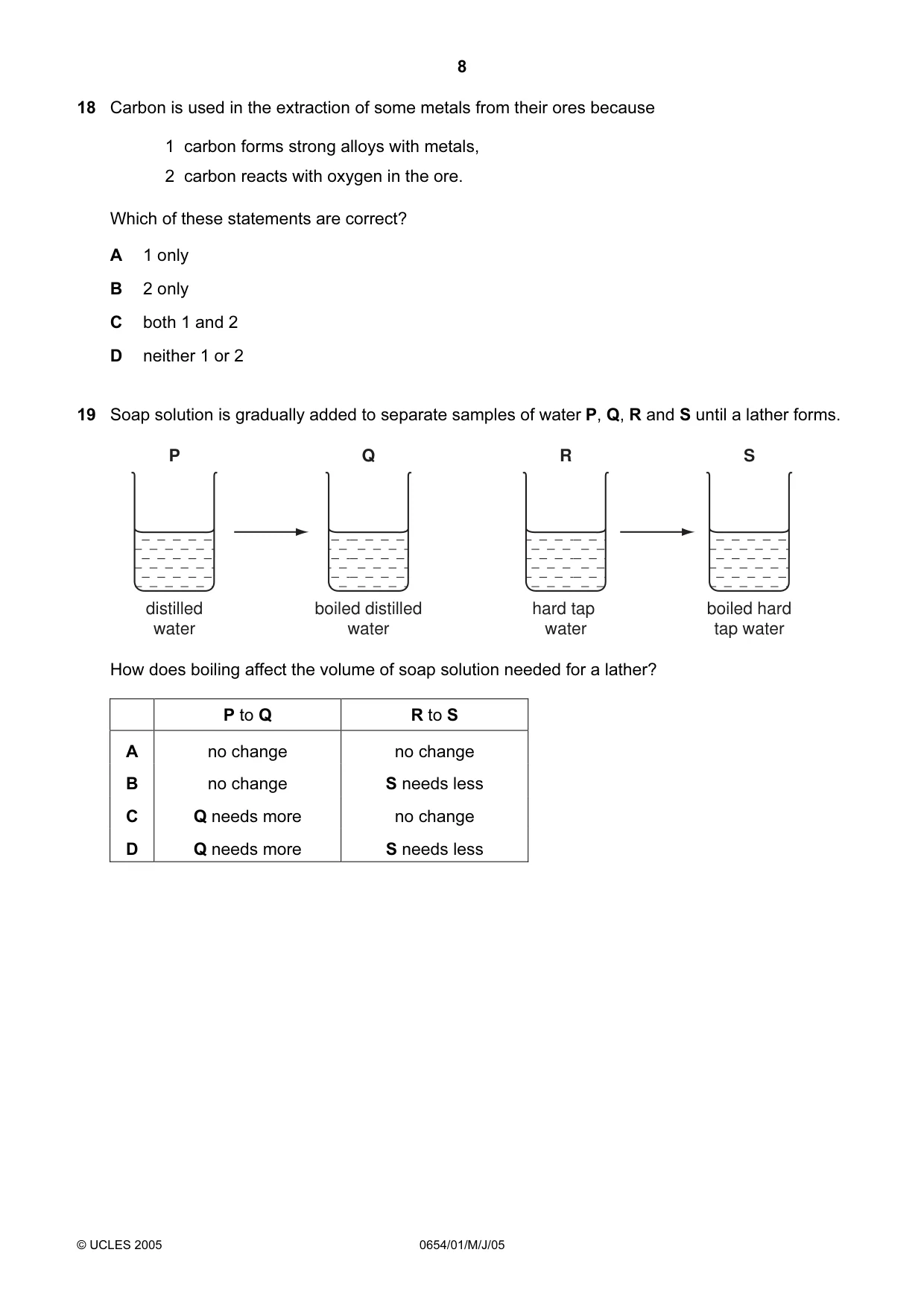 Cambridge IGCSE Sciences - Co-ordinated (Double) 0654 2005 May/June Paper 1 · Variant 1 question paper, page 8 of 20