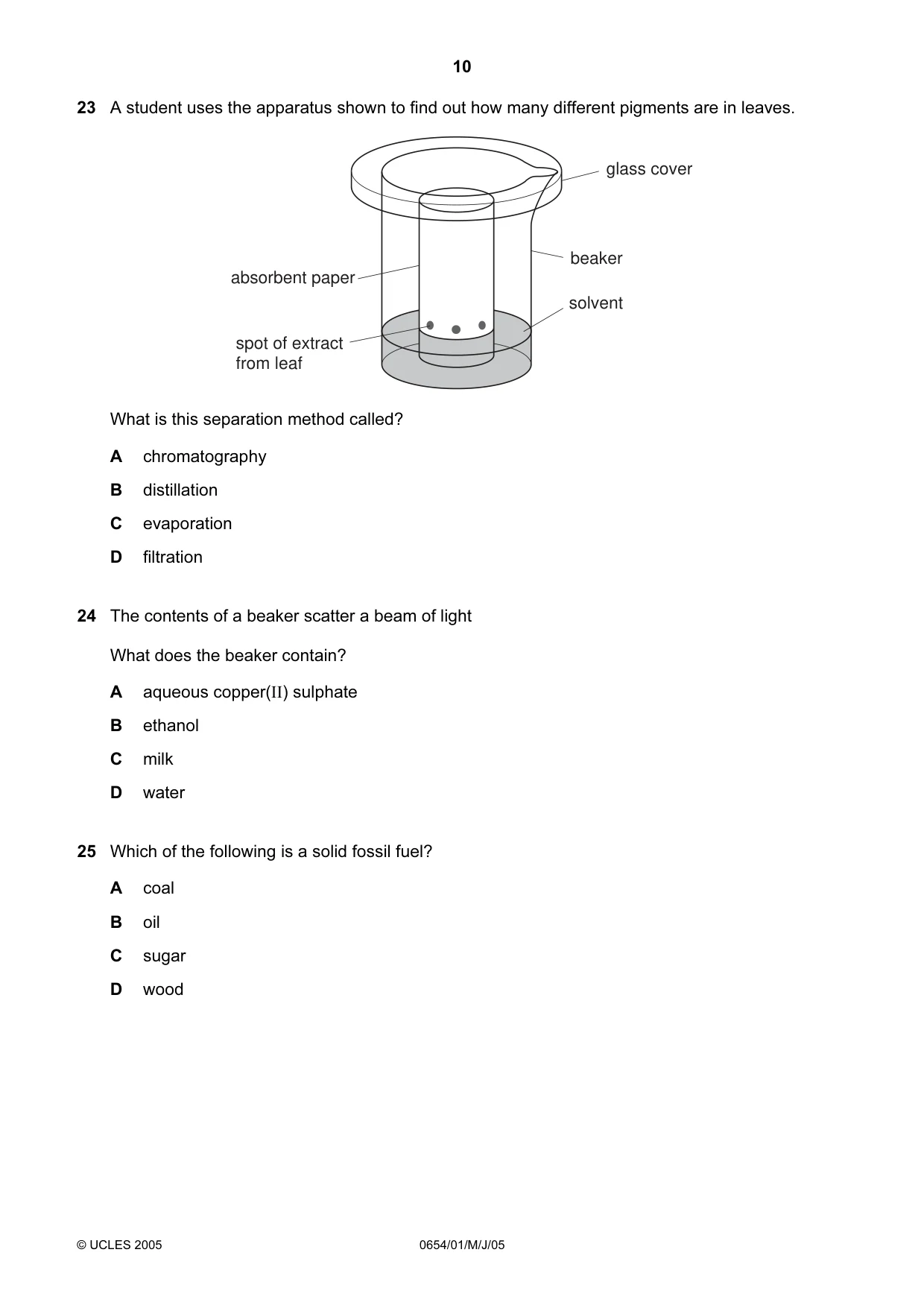 Cambridge IGCSE Sciences - Co-ordinated (Double) 0654 2005 May/June Paper 1 · Variant 1 question paper, page 10 of 20