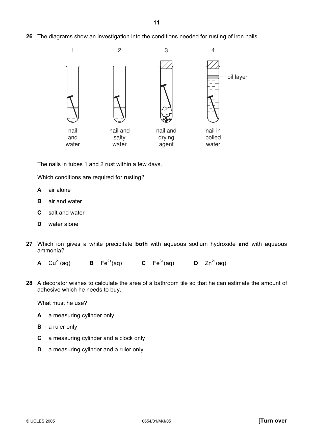 Cambridge IGCSE Sciences - Co-ordinated (Double) 0654 2005 May/June Paper 1 · Variant 1 question paper, page 11 of 20