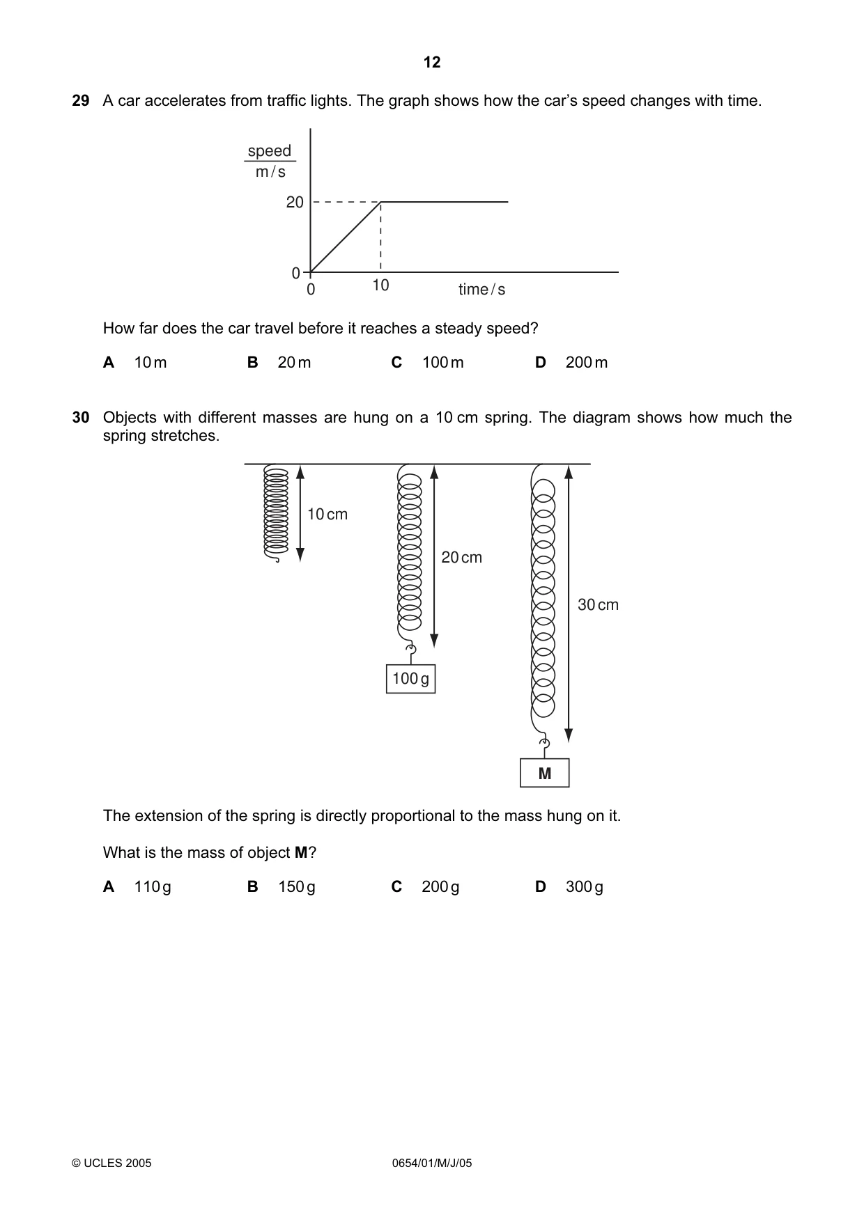 Cambridge IGCSE Sciences - Co-ordinated (Double) 0654 2005 May/June Paper 1 · Variant 1 question paper, page 12 of 20