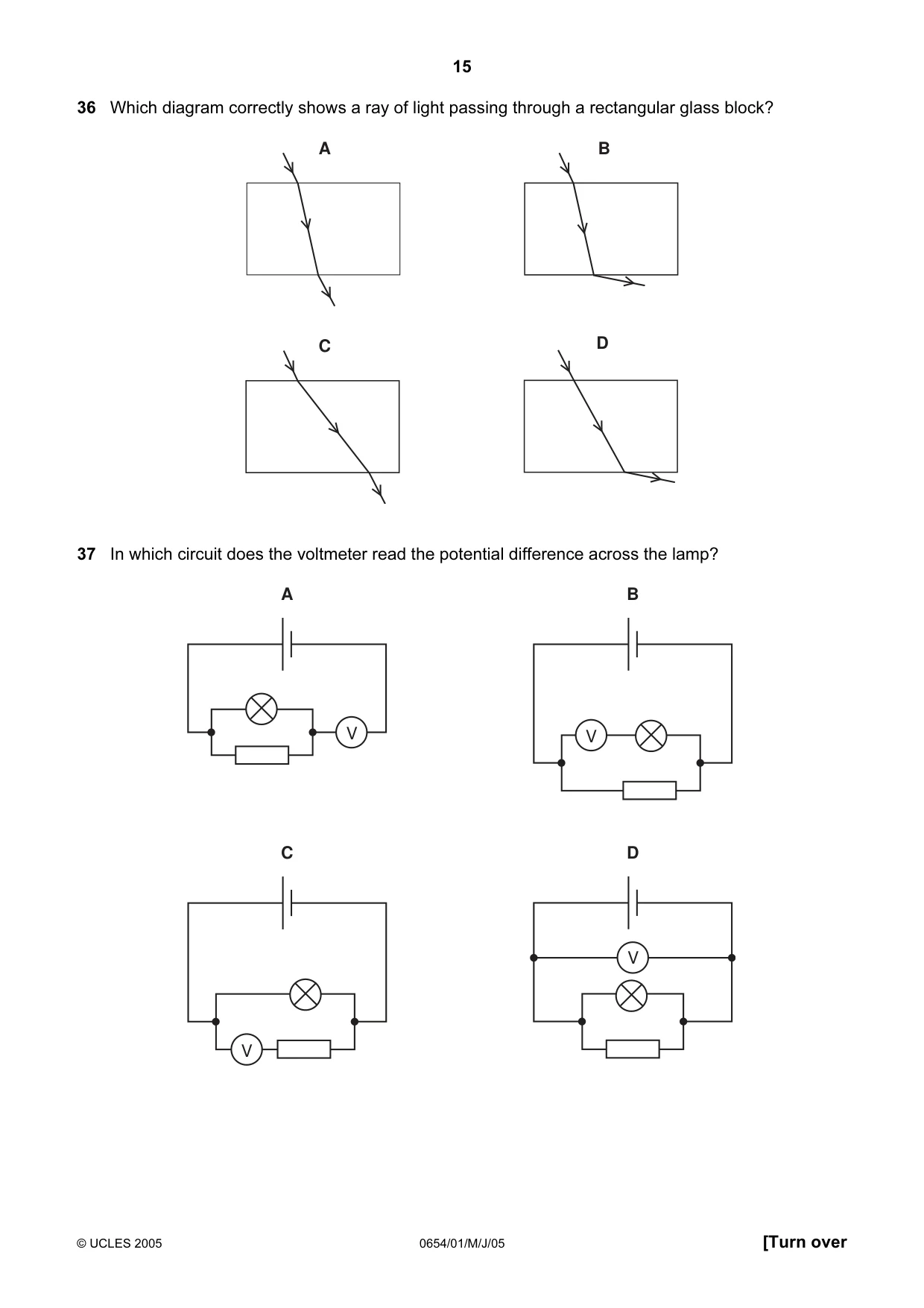 Cambridge IGCSE Sciences - Co-ordinated (Double) 0654 2005 May/June Paper 1 · Variant 1 question paper, page 15 of 20